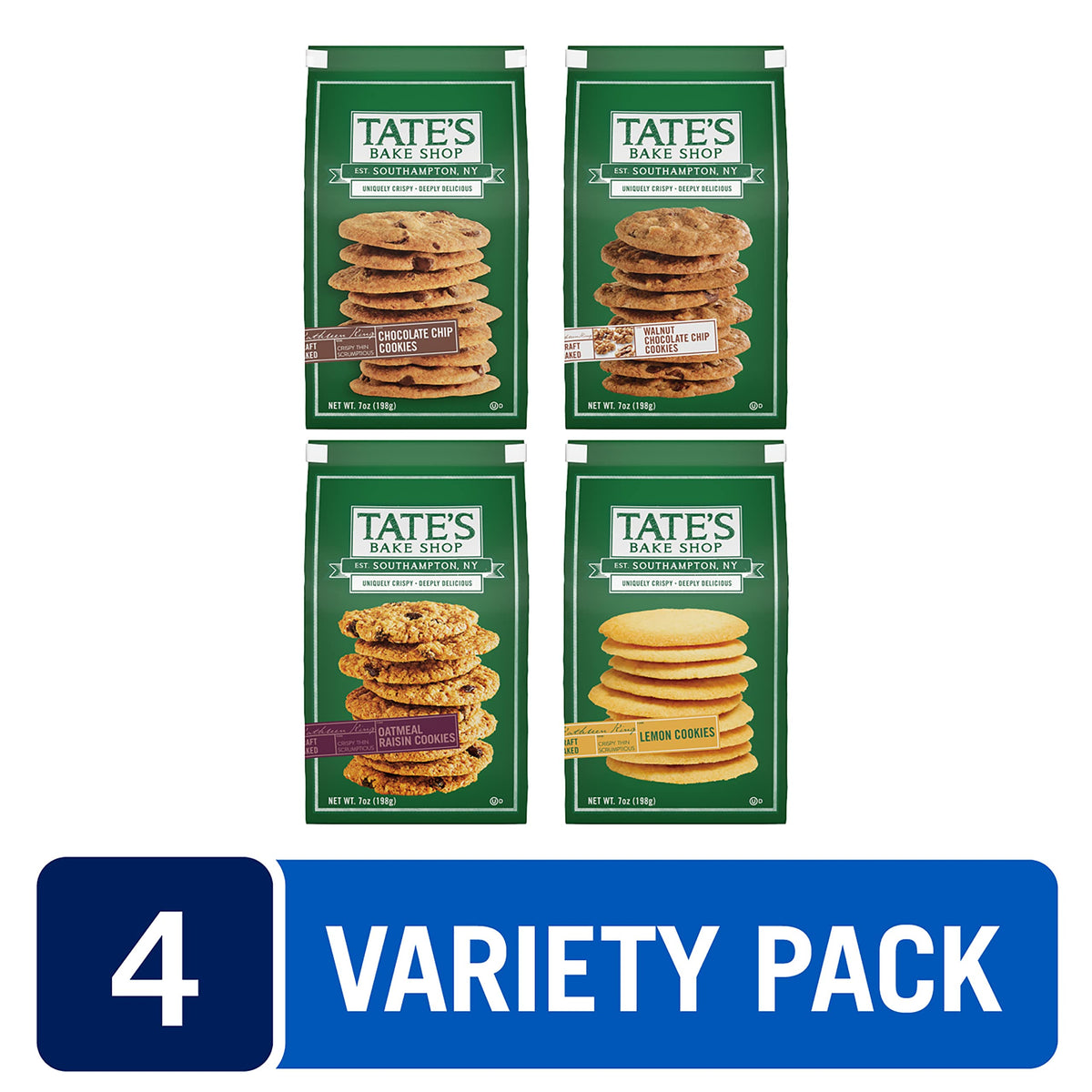 Tate's Bake Shop Cookies Variety Pack, Oatmeal Raisin Cookies, Chocolate Chip Cookies, Lemon Cookies & Chocolate Chip Walnut Coo
