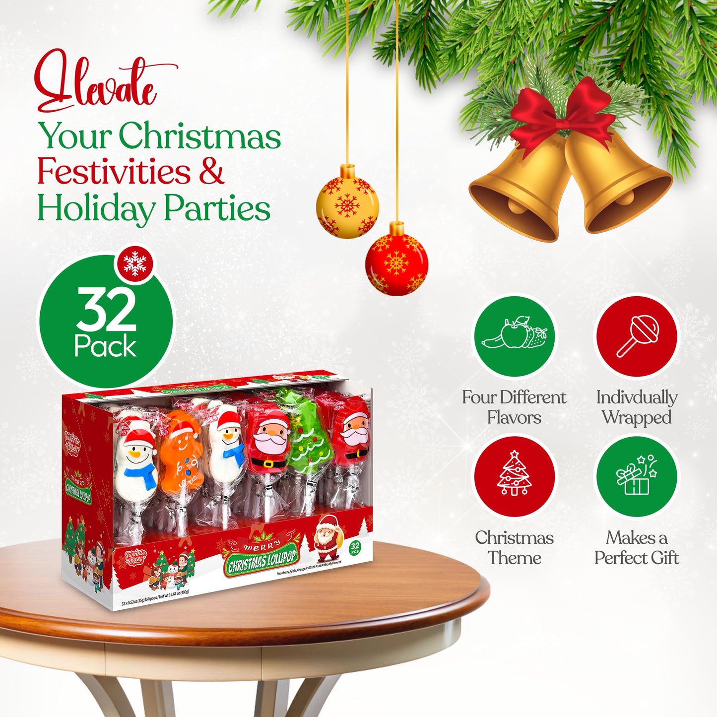 40 Pack Christmas Lollipops - Individually Wrapped Holiday Themed Lollipops - Santa, Tree Snowman, Gingerbread, Designs & Delicious Flavor -Bulk Christmas Candy Use For Stocking Stuffers, Party Favor, Classroom & Office  , Candy Jar Fillers
