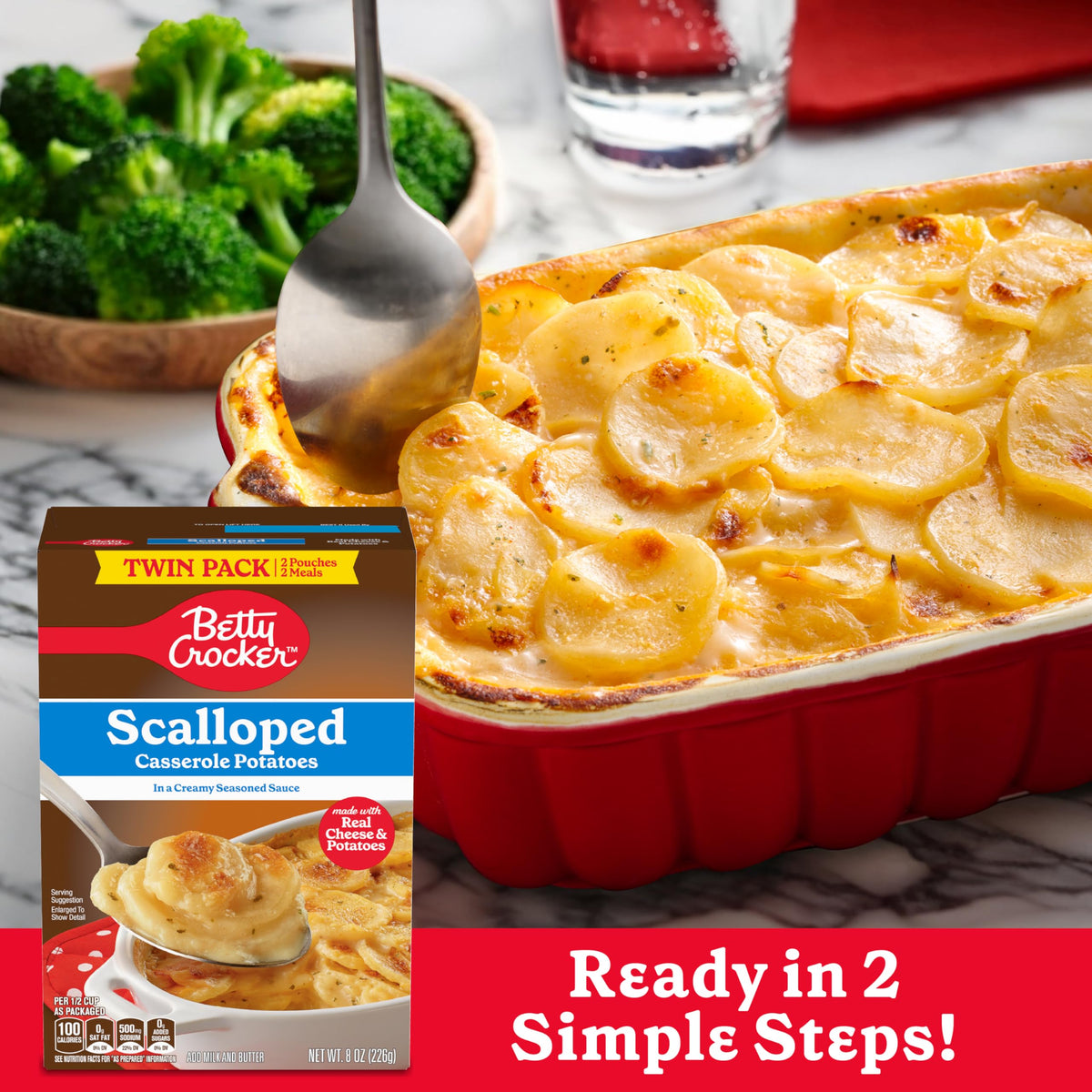 Betty Crocker Scalloped Casserole Potatoes, Made with Real Cheese, Twin Pack, 8 oz Box