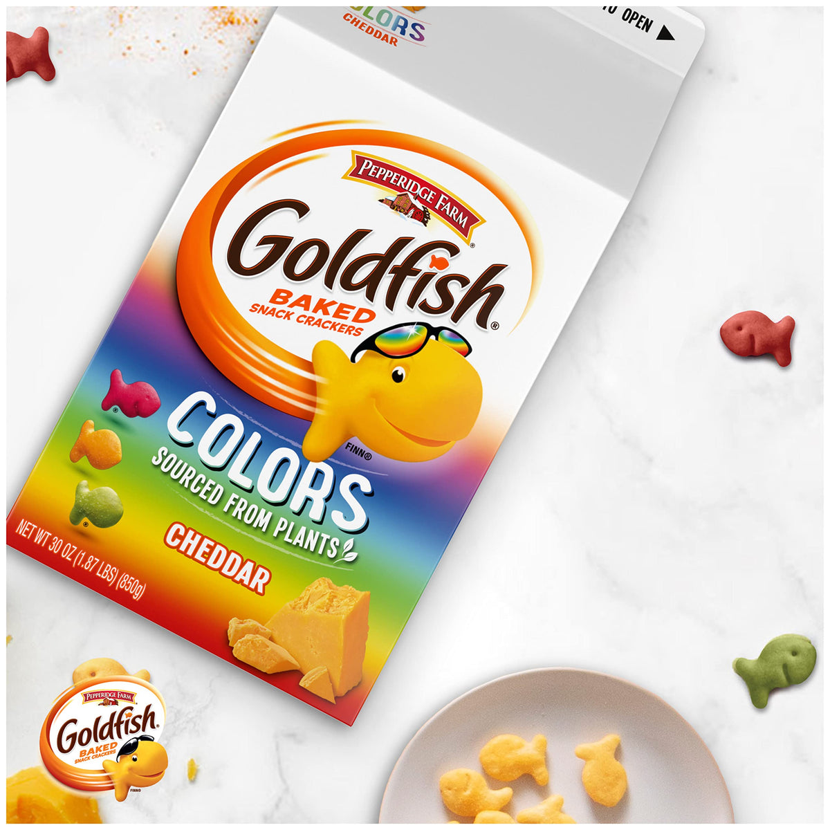 Goldfish Colors Cheddar Cheese Crackers, Baked Snack Crackers, 30 Oz Carton