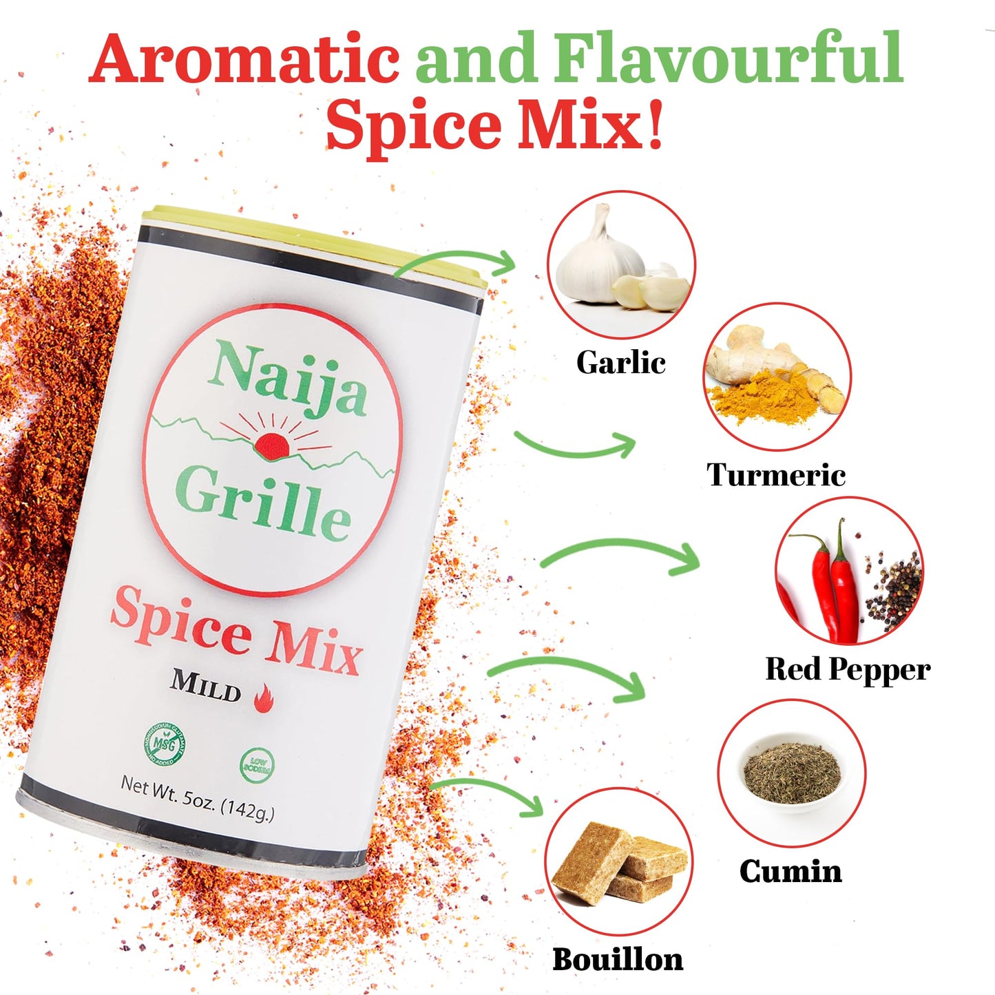 Naija Grille Seasoning - Mild - All Purpose Spice Mix For Chicken, Beef, Fish, Vegetables, And More - Elevate Flavor With Versat