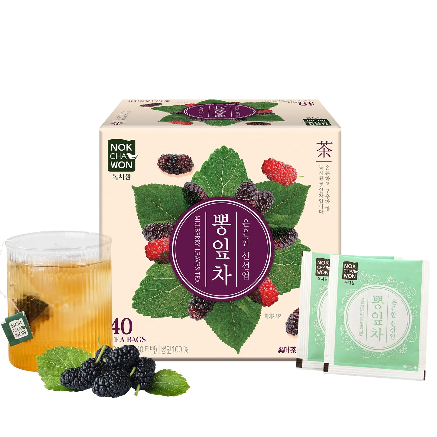 Nokchawon Mulberry Leaf Teabags – Caffeine-Free Herbal Tea, 40 Bags, 48g (1.69oz)