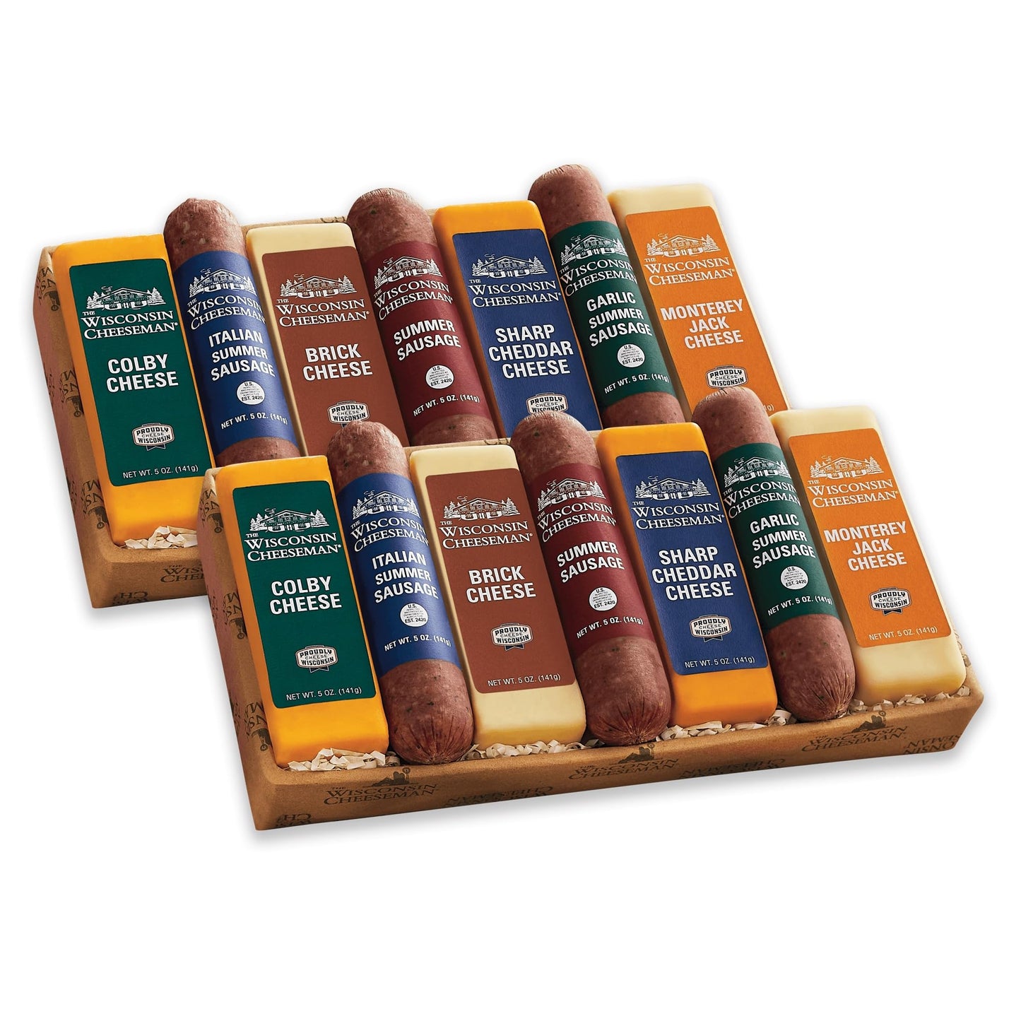 2 Holiday Gift Boxes - The Wisconsin Cheeseman Meat And Cheese Combo - Featuring Italian  Oriflavor Blendal And Garlic Summer Sausages  Colby  Brick  Sharp Cheddar  And Monterey Charcuterie Boards  Charcuterie Gift Basket Set
