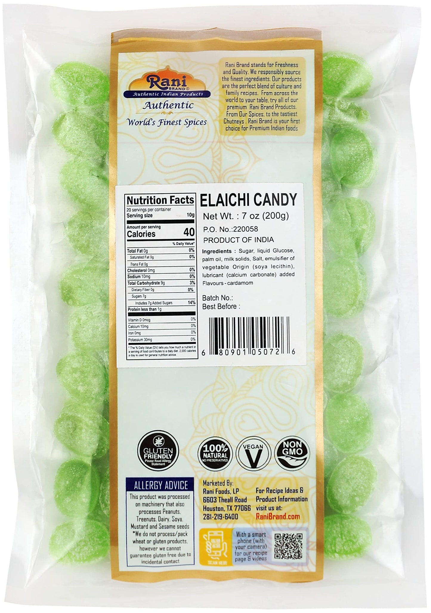 Rani Elaichi Candy - Vegan, Gluten Friendly, NON-GMO, 7oz (200g) - Authentic Indian