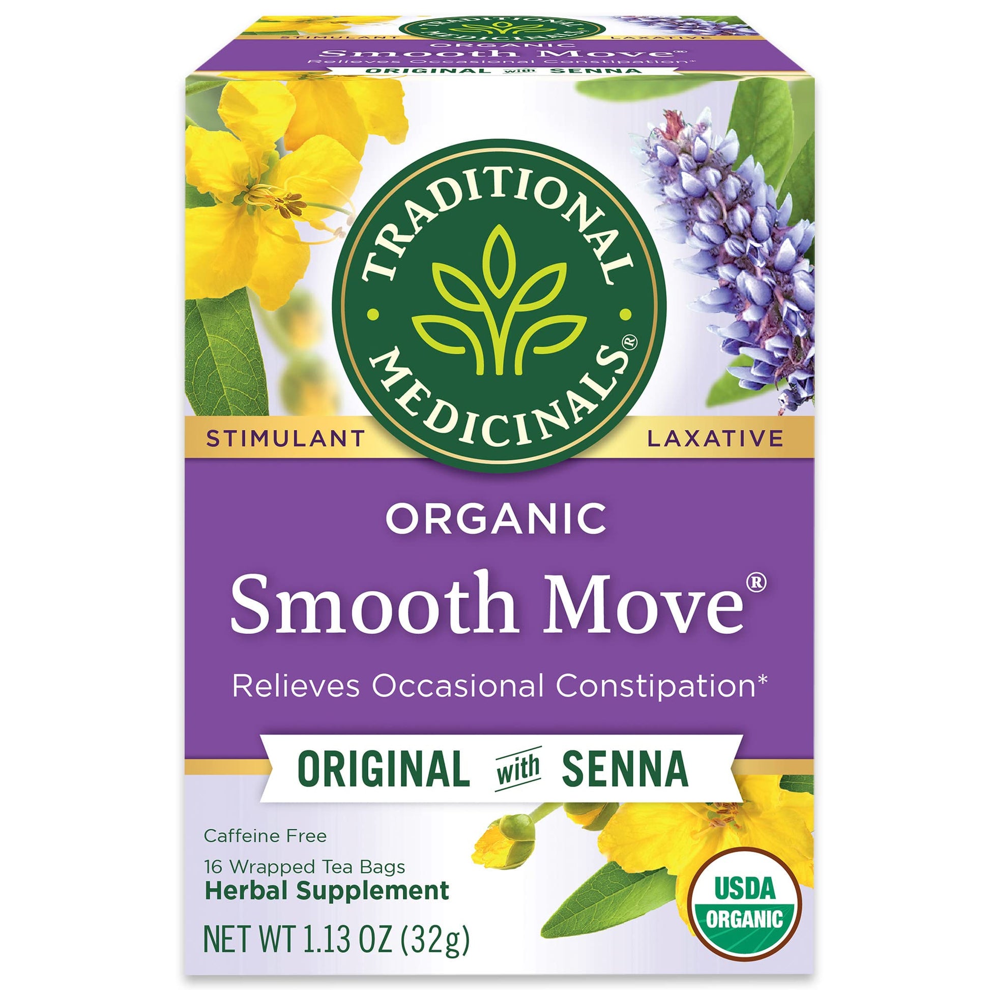 Traditional Medicinals Organic Smooth Move Herbal Stimulant Laxative Wrapped Tea Bags, 16 Count (Pack Of 1)