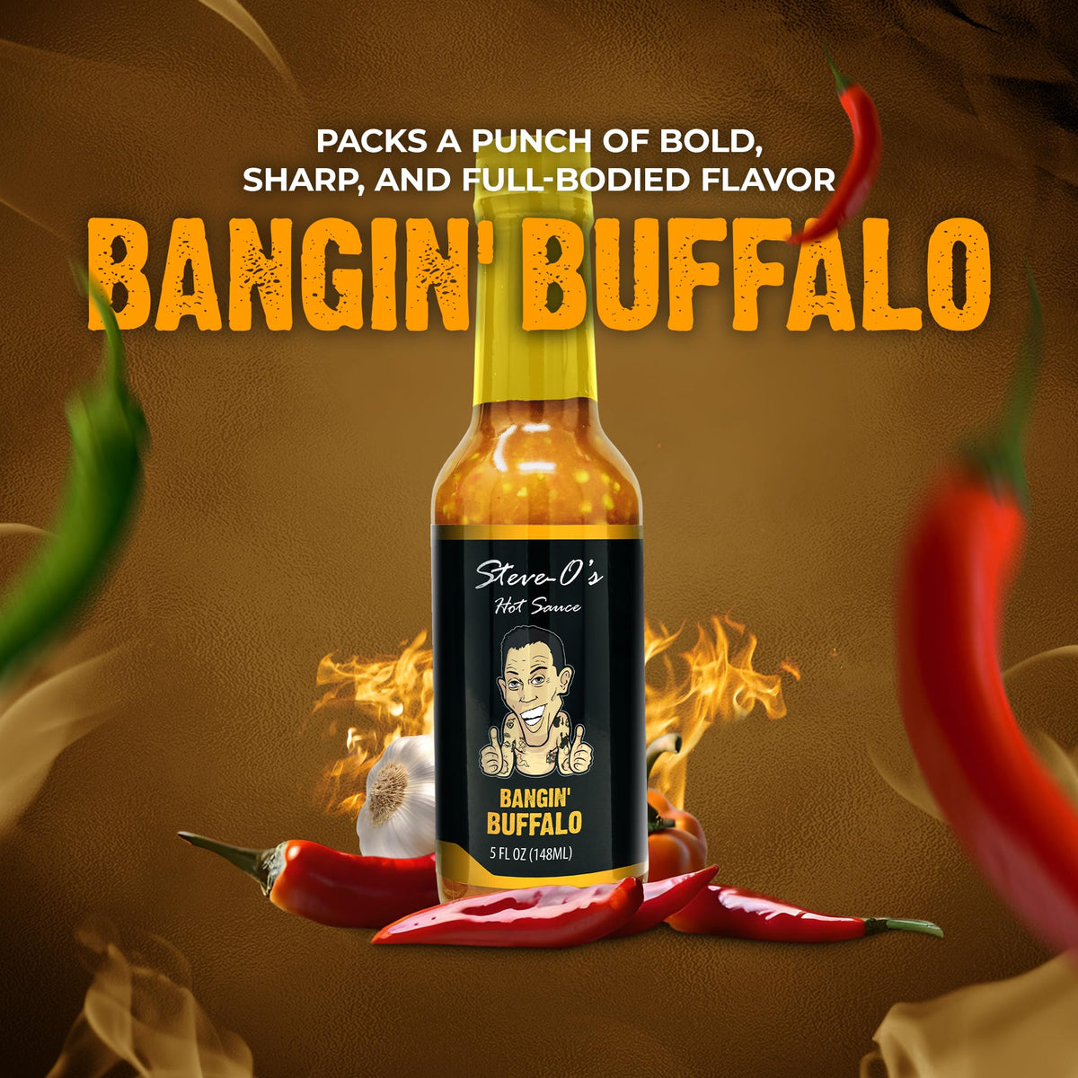 Steve-O'S Bangin' Buffalo Sauce | Creamy & Spicy Hot Red Sauce For Wings, Bbq, Veggies, Burgers & Eggs | 5 Fl Oz (12-Pack)