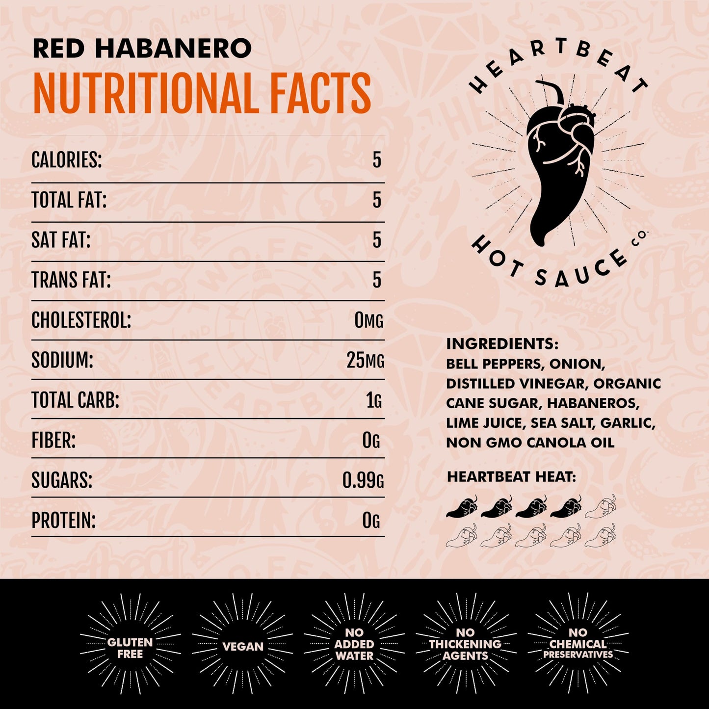 Heartbeat Hot Sauce Co. Red Habanero Sauce, 6 Fl Oz, Model 0627843866251