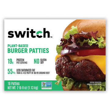 Switch Foods Plant-Based Burger Patties | High-Protein | Soy  Gluten  Gmo  Dairy & Allergen Free | 19G Protein | Kosher & Halal | 10 Pack | 40 Oz