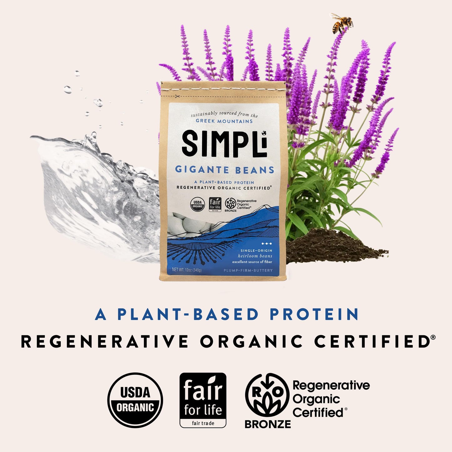 SIMPLi Organic Gigantes Beans, Dried White Beans, High Fiber, Buttery Flavor, 12 oz