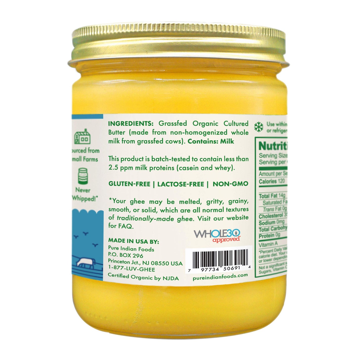 Grassfed Organic Cultured Ghee - by Pure Indian Foods,14 oz, Pasture Raised, Lactose Free, Gluten-Free, Non-GMO, Paleo, Keto-Fri