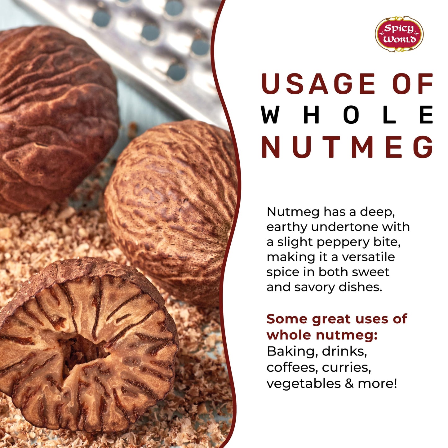 Spicy World Nutmeg Whole 3.5oz (100g) - enhanced Grade from Indonesia  Pure  Natural  Gluten Free