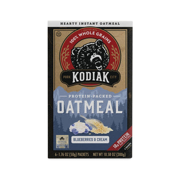 Kodiak Instant Oatmeal Packets, Blueberries & Cream, High Protein, 100% Whole Grains, 1 Box With 6 Packets (6 Packets)