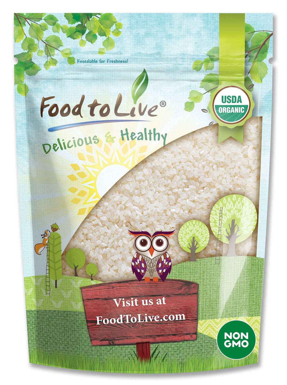 Food To Live Organic Short Grain White Sushi Rice, 1 Pound — Non-Gmo Japanese Style Perfectly Sticky Rice, Vegan, Bulk. Easy To Cook. Great As A Side Dish. Perfect For Sushi, Salads, And Desserts