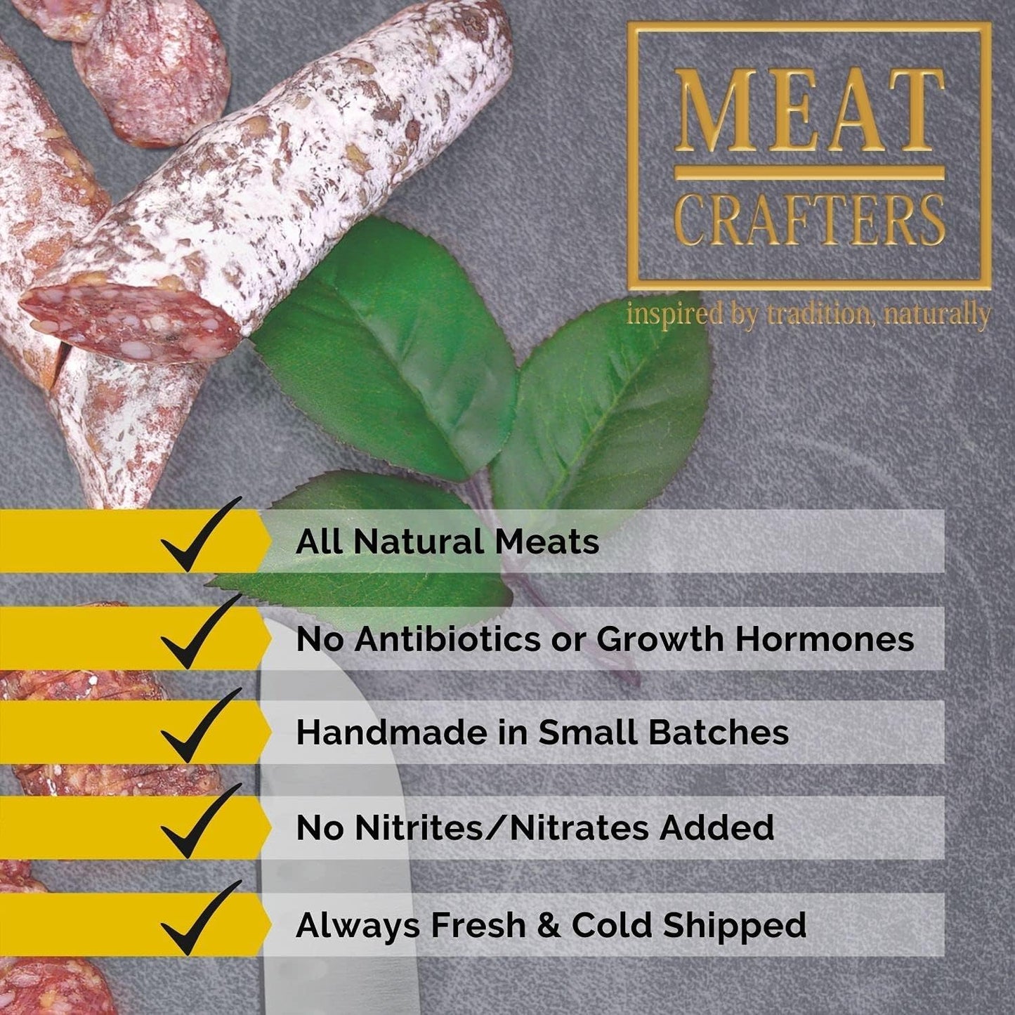 Meat Crafters Porcini Salami, Dry Cured, No Added Nitrites,    Free, 5oz (4-Pack)