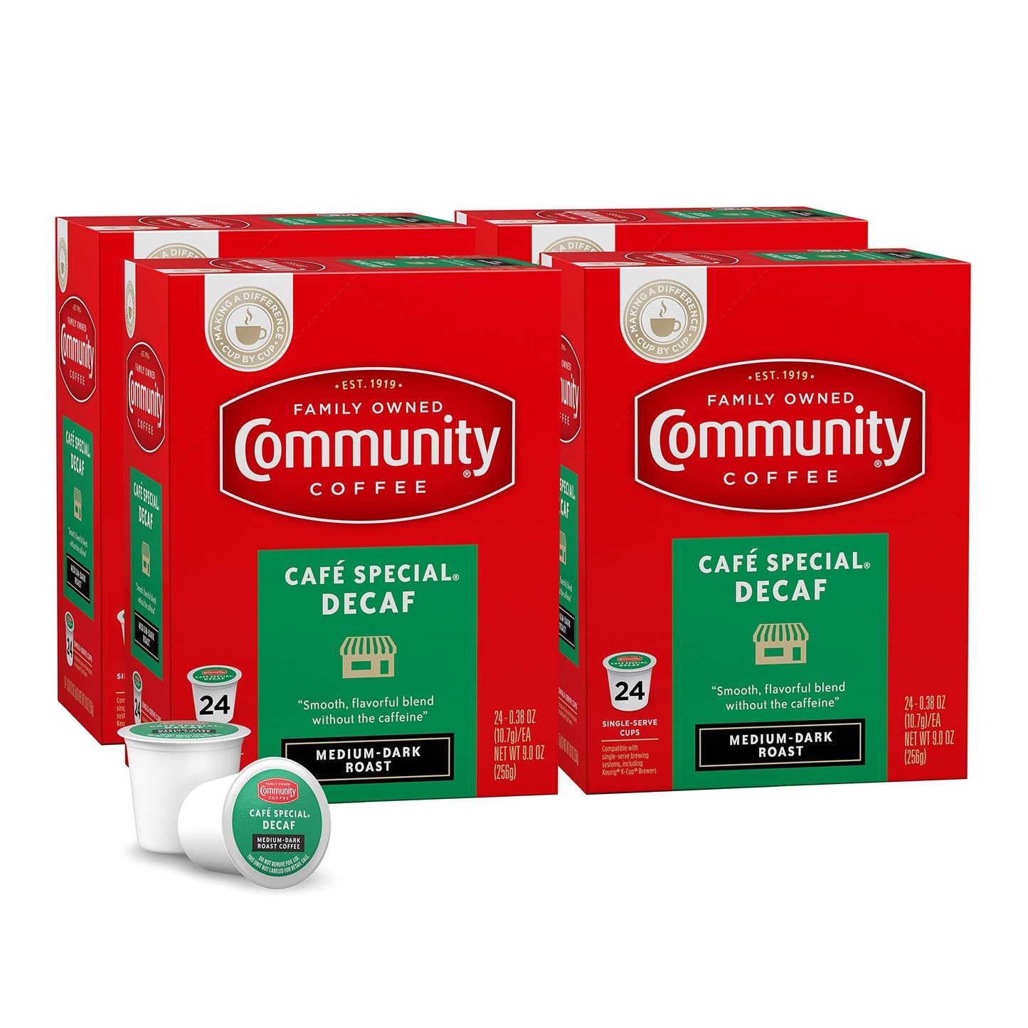 Community Coffee Cafe Special Decaf Medium Dark Roast Coffee Pods, Compatible with Keurig 2.0, 96 Count, 24 Count (Pack of 4)