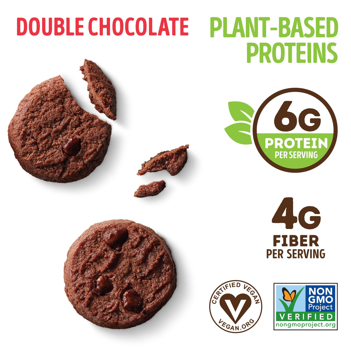 Lenny & Larry's The Complete Crunchy Cookie, Double Chocolate, 6g Plant Protein, Vegan, Non-GMO, 4.25 Ounce Pouch (Pack of 6)