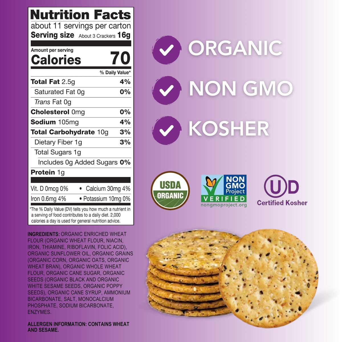 Milton'S Craft Bakers Organic Multi-Grain Crackers - Multigrain Crackers, Certified Organic, Non-Gmo, Healthy Crackers, Savory &