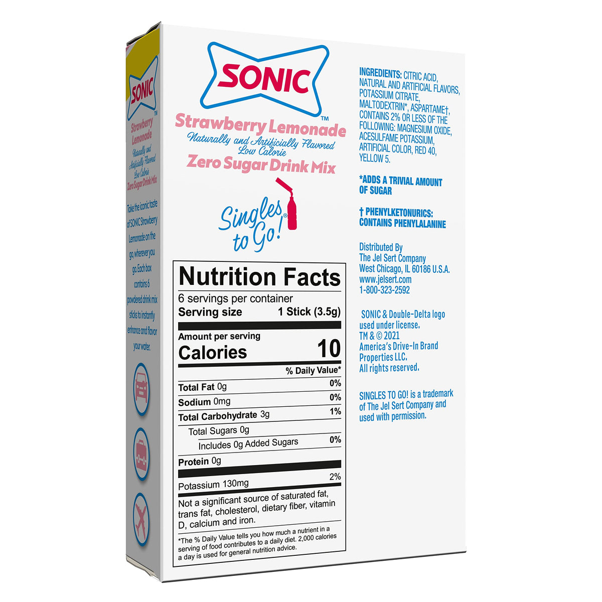 Sonic Singles To Go Powdered Drink Mix, Strawberry Lemonade, 6 Sticks Per Box, 12 Boxes (72 Sticks Total)