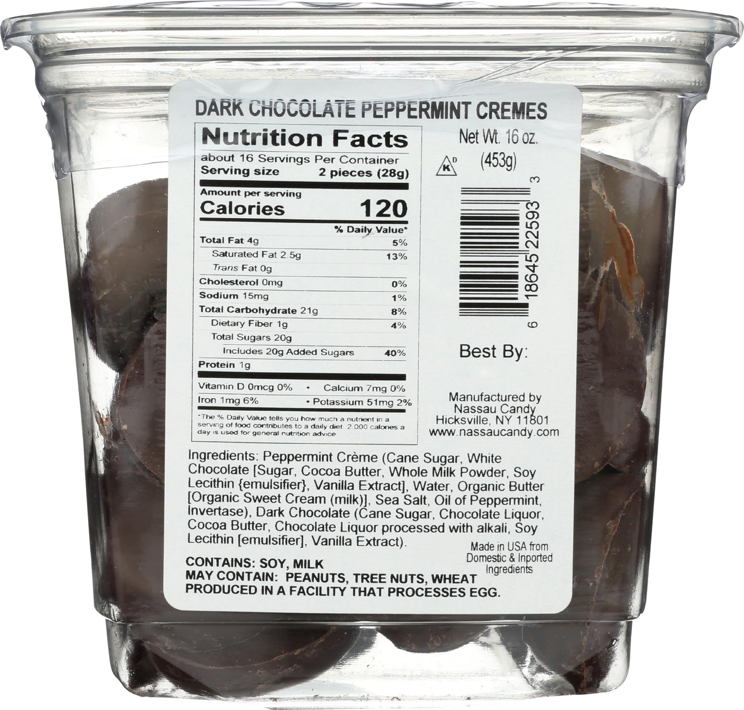 NASSAU CANDY Dark Chocolate Peppermint Cremes, 16 OZ
