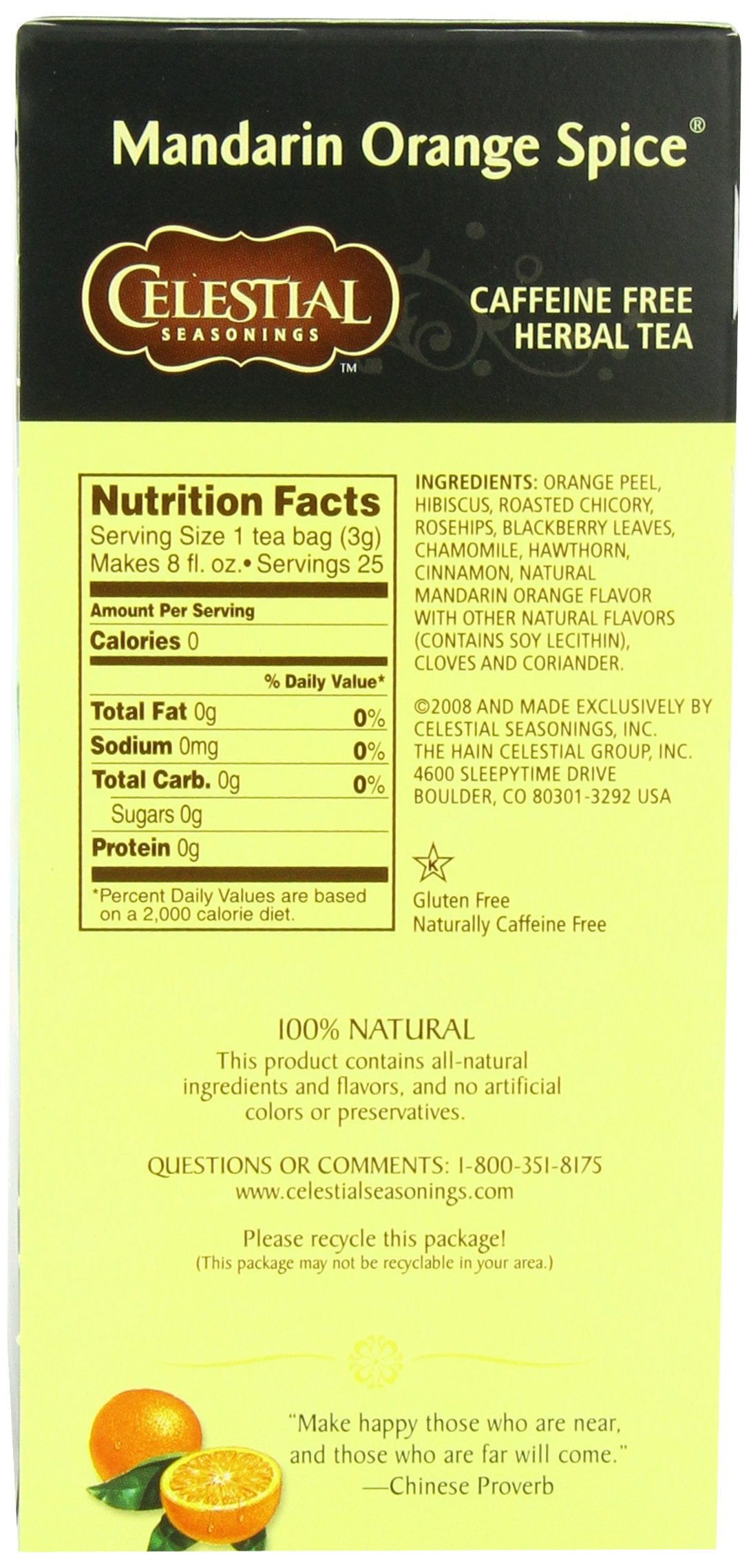 Celestial Seasonings Herbal Tea, Mandarin Orange Spice, 25 Count (Pack Of 6)