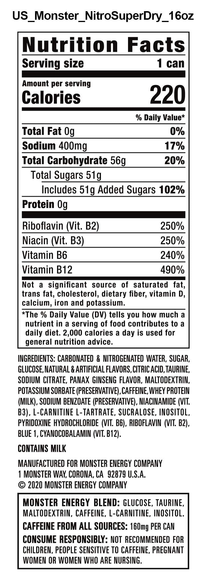 Monster Energy Nitro Super Dry Maximum Strength Drink 16, 384 Fl Oz, (Pack of 24)