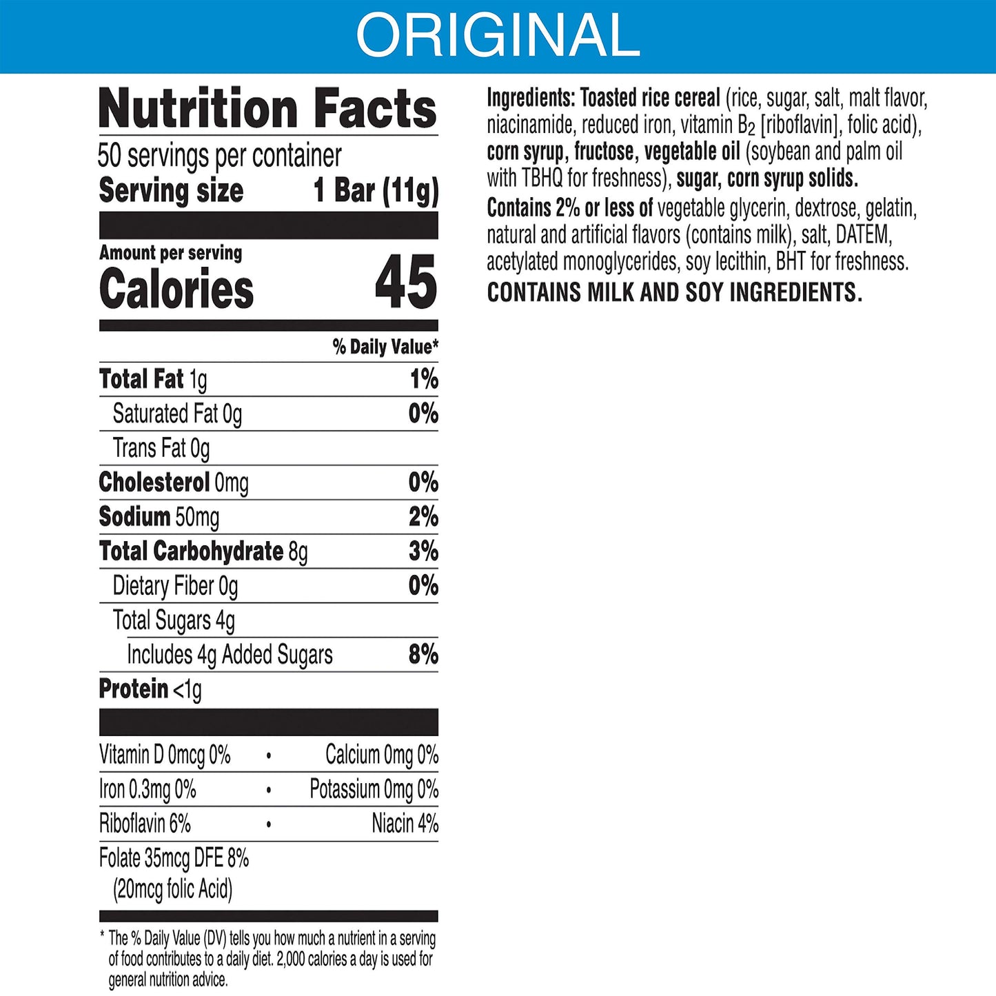 Rice Krispies Treats Mini Marshmallow Snack Bars, Kids Snacks, School Lunch, Single Serve, Original, 19.5Oz Box (50 Bars)