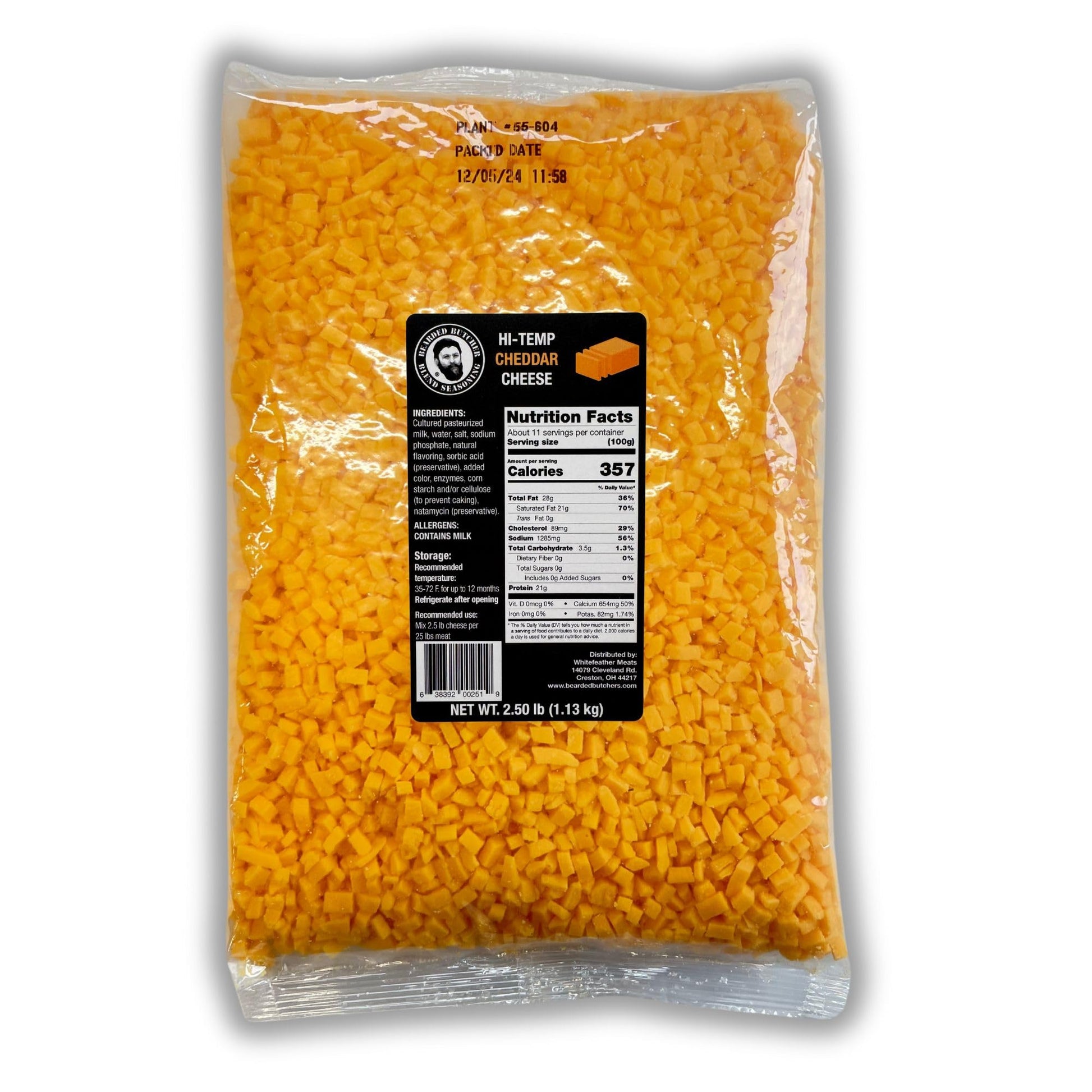 BEARDED BUTCHER HIGH-TEMP CHEDDAR CHEESE 2.5 lbs - Shelf-Stable 1/4 Cubes for Sausage Making and Snacks