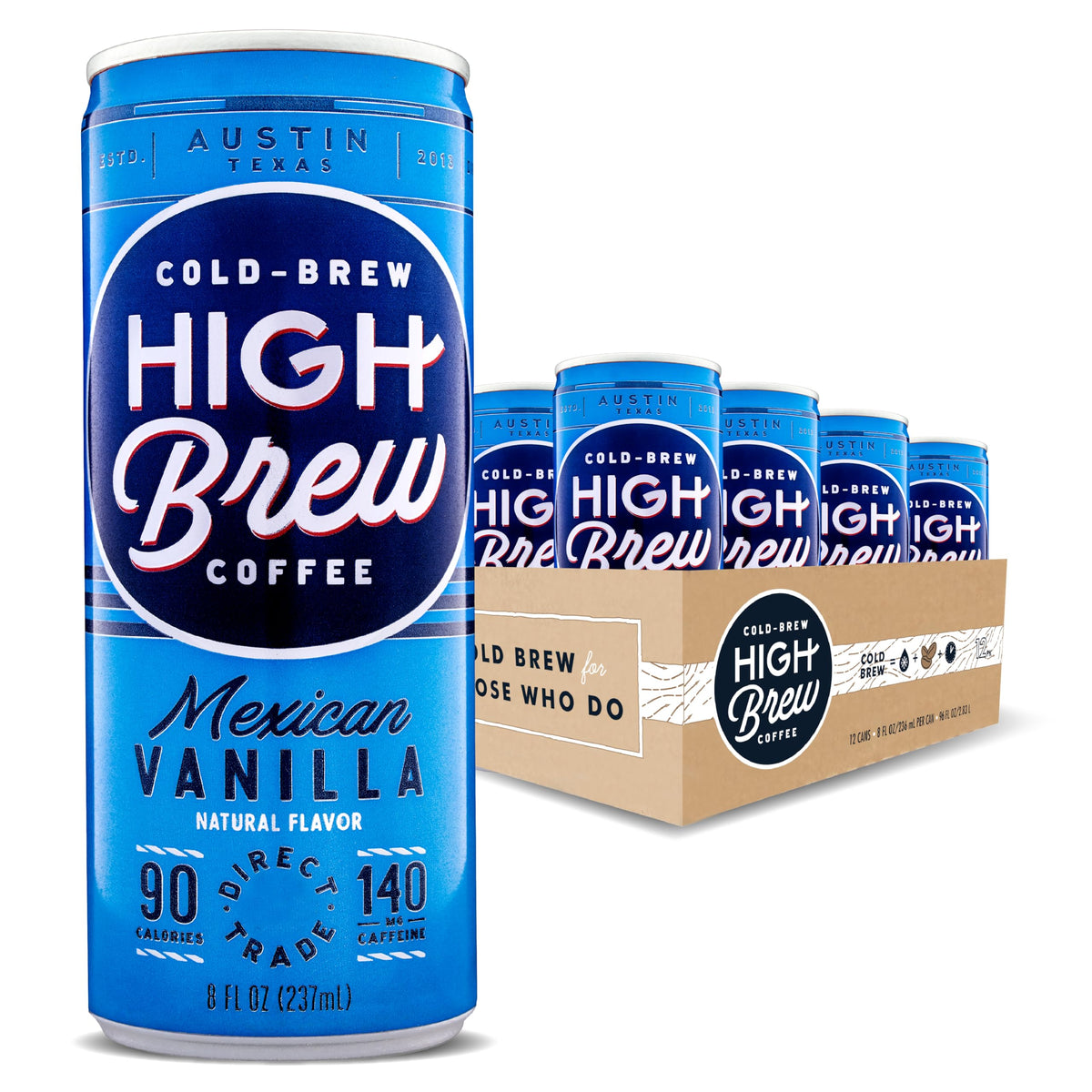 High Brew Coffee, Cold Brew Coffee, Mexican Vanilla, 8 Fl Oz, Ready-To-Drink (Pack Of 12)