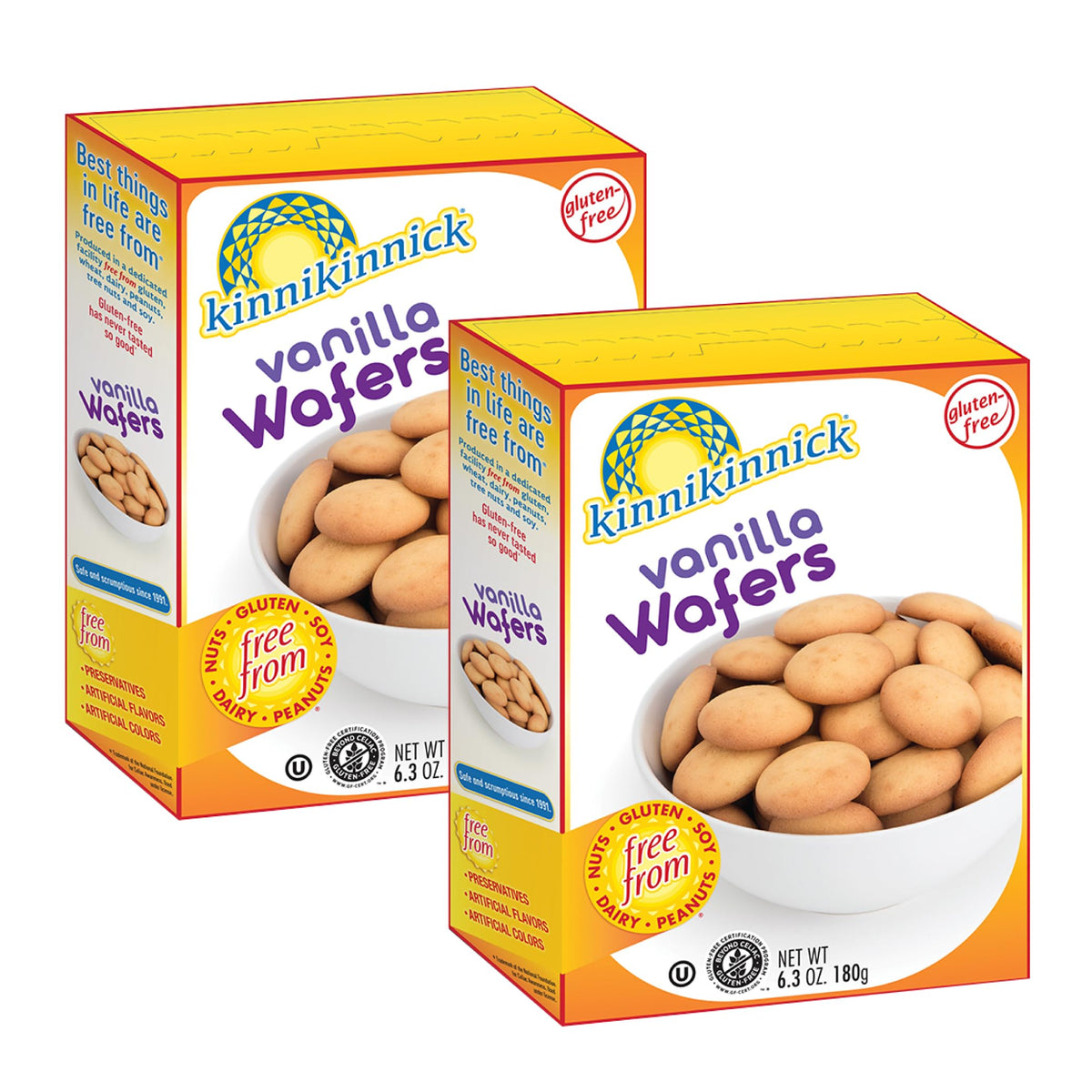 Kinnikinnick - Vanilla Wafers - Gluten Free, Allergy Friendly Cookies - 6.3 Oz. Boxes - 2 Pack