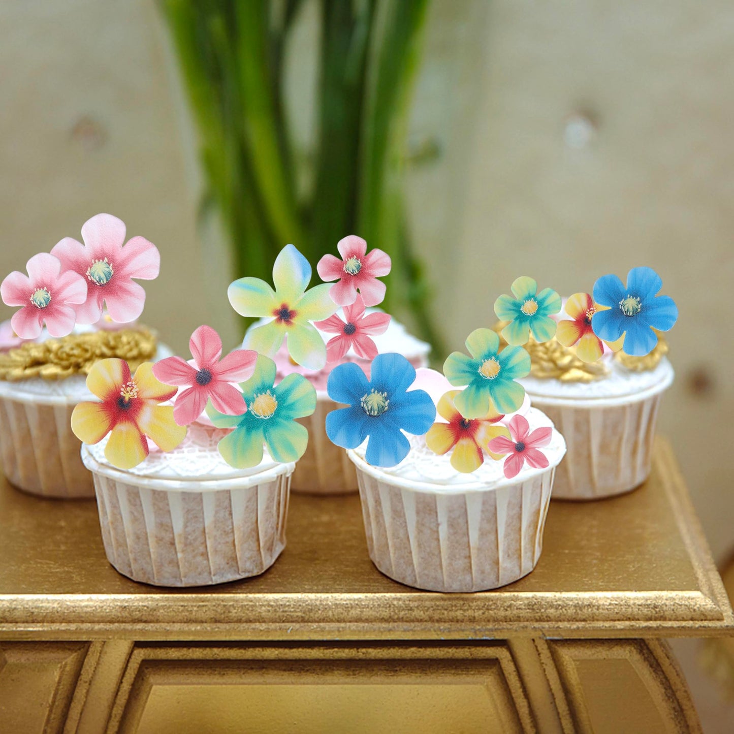 Rssta i Edible Flowers Cupcake Toppers, 35 Pack in Design 2, Paper Material for Baby Shower, Wedding, Birthday Cake Decorations