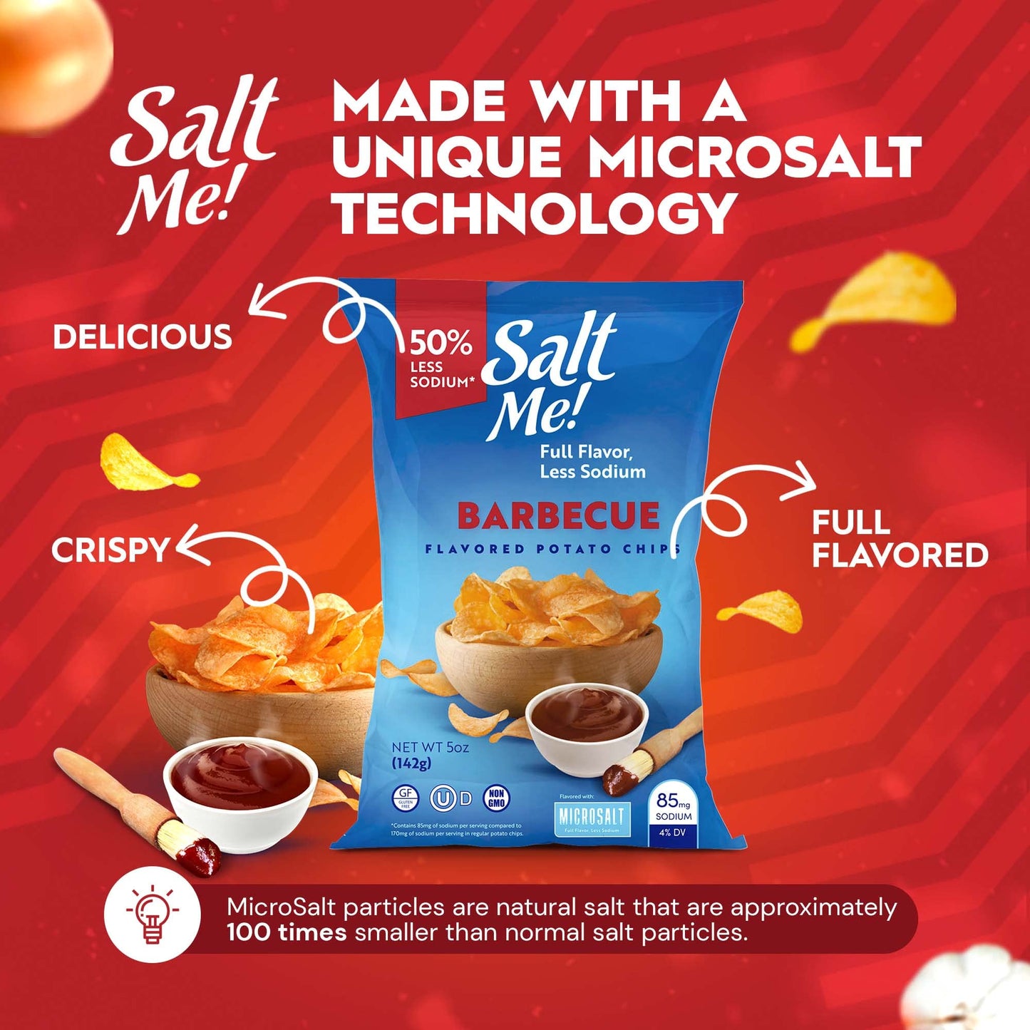 Microsalt Better for You Potato Chips, Low Sodium Barbecue, 5 Ounce (Pack of 6)