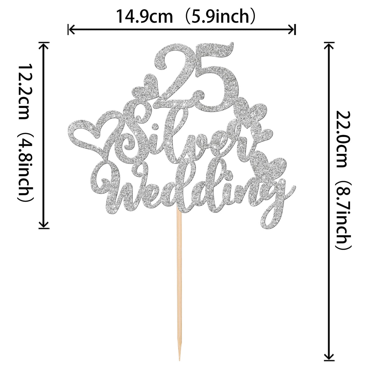 25 Pcs 25Th Anniversary Cupcake Toppers With 25 Silver Wedding Cake Topper Glitter Heart 25Th Wedding Anniversary Cupcake Picks