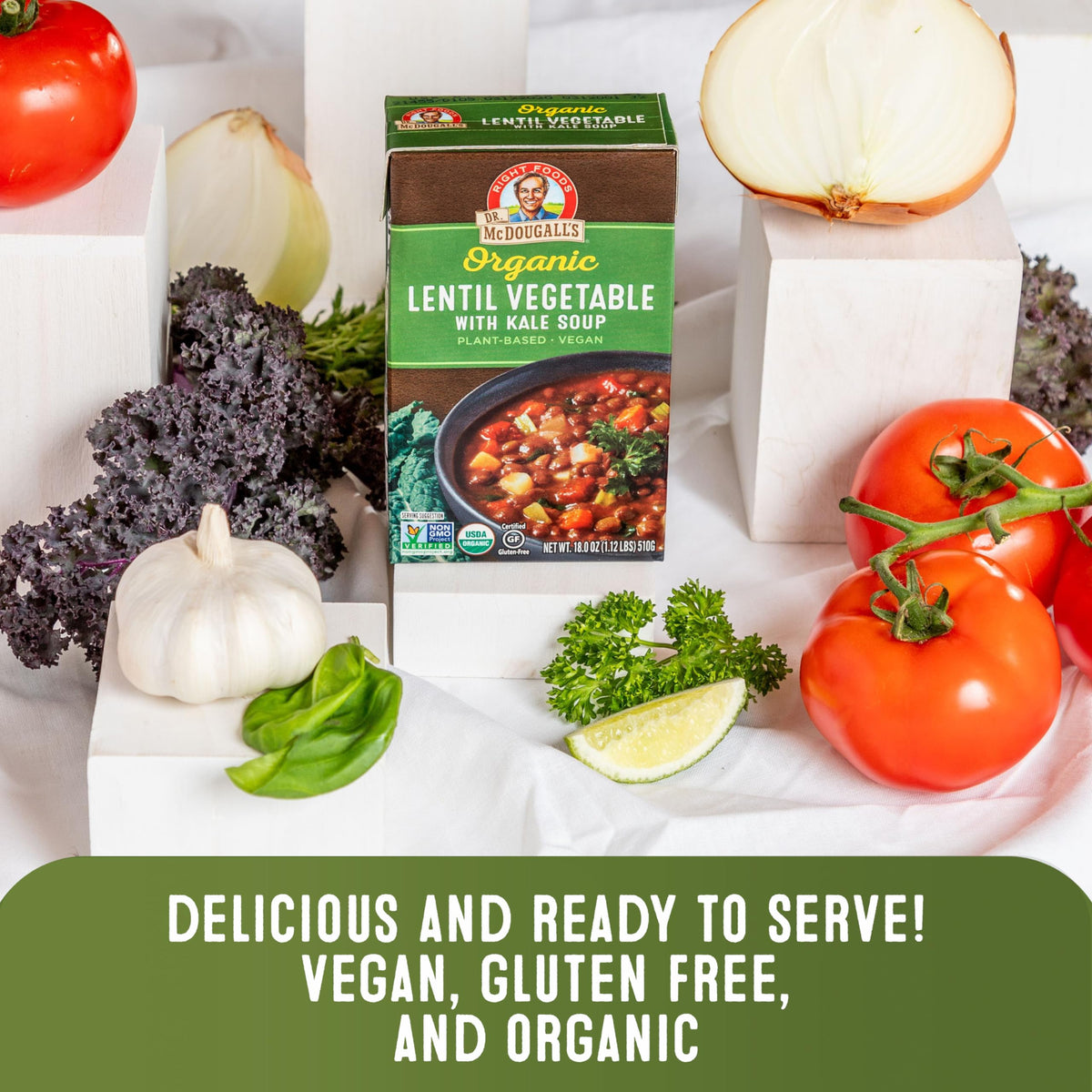 Dr. McDougall's Right Foods Organic Lentil Vegetable w/ Kale Vegan Soup, 18 Ounce (Pack of 6) Gluten-Free, USDA Organic, Non-GMO