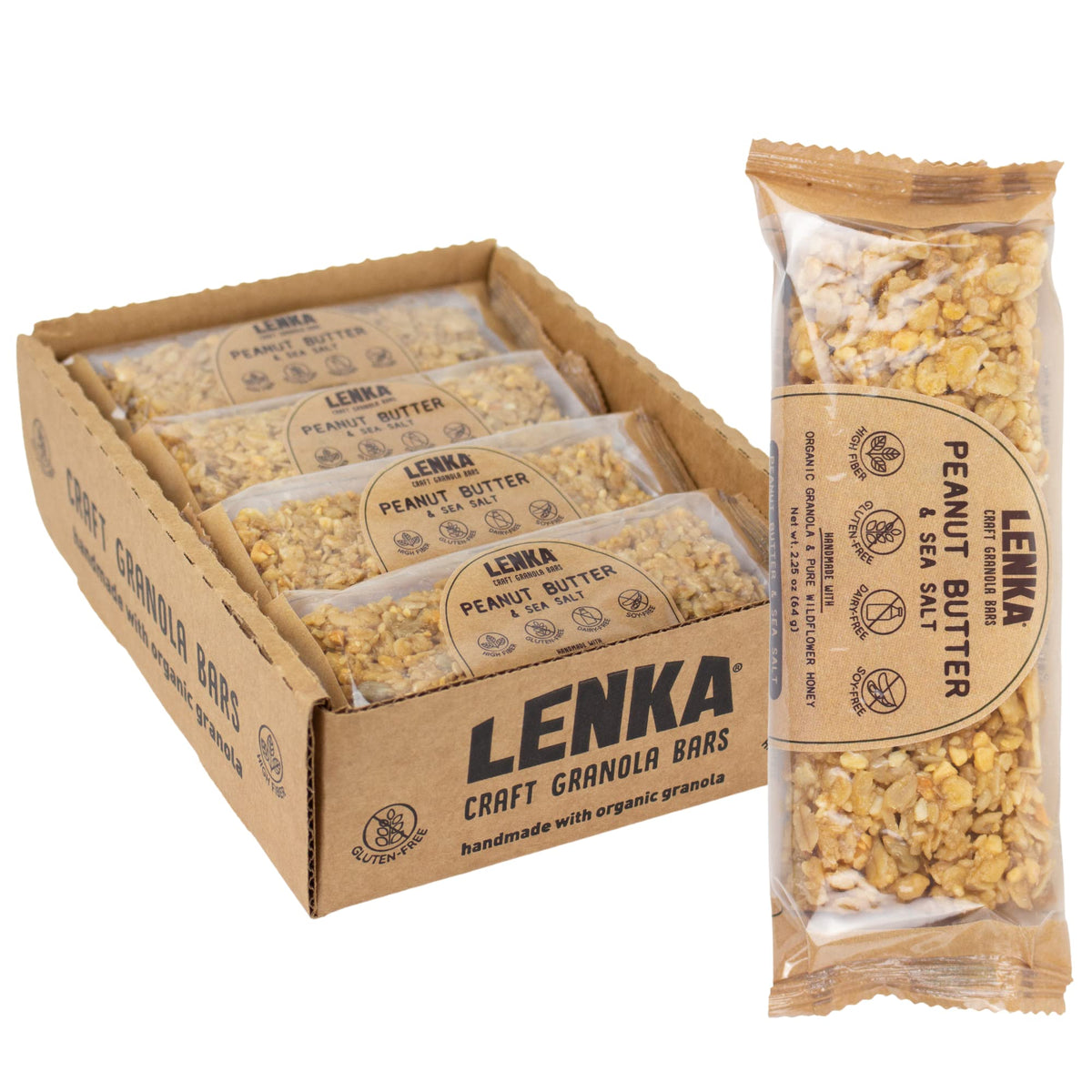 Lenka Bars - Peanut Butter & Sea Salt Snack Bars, Gluten Free, High Fiber, Kosher, Wholesome, No Artificial Flavors, Individuall
