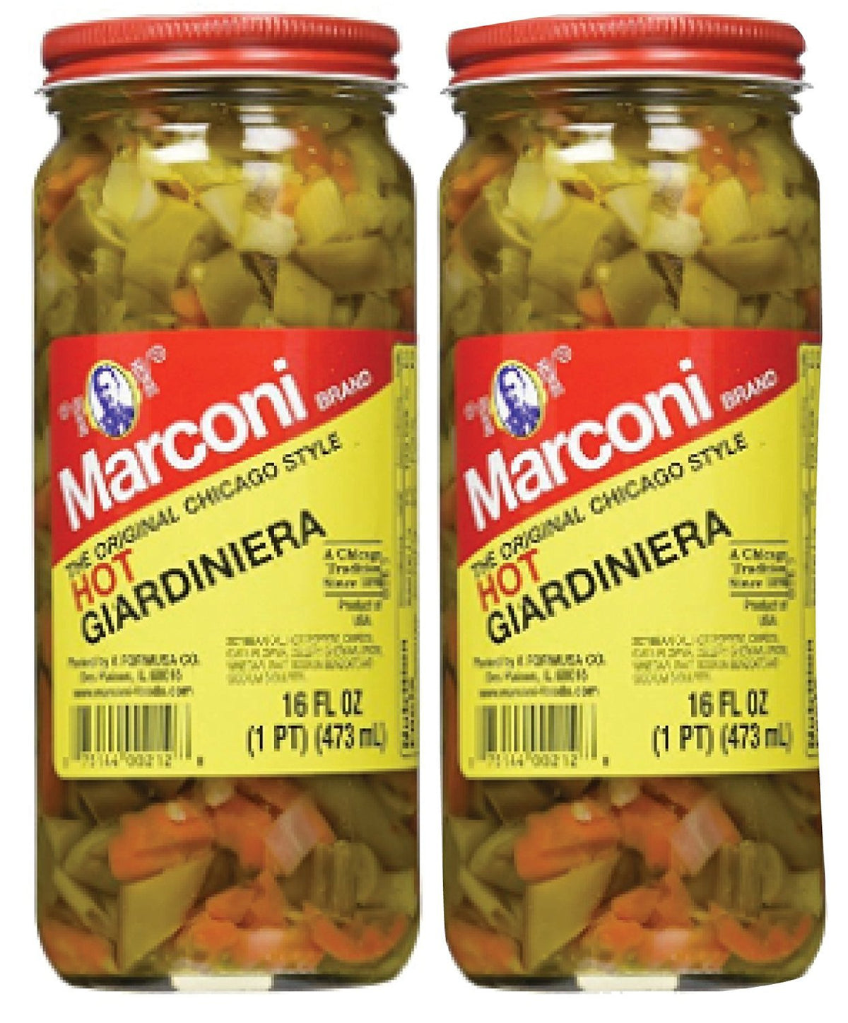 Marconi - The Original Chicago Style Hot Giardiniera - 16 Oz (2 Pack)