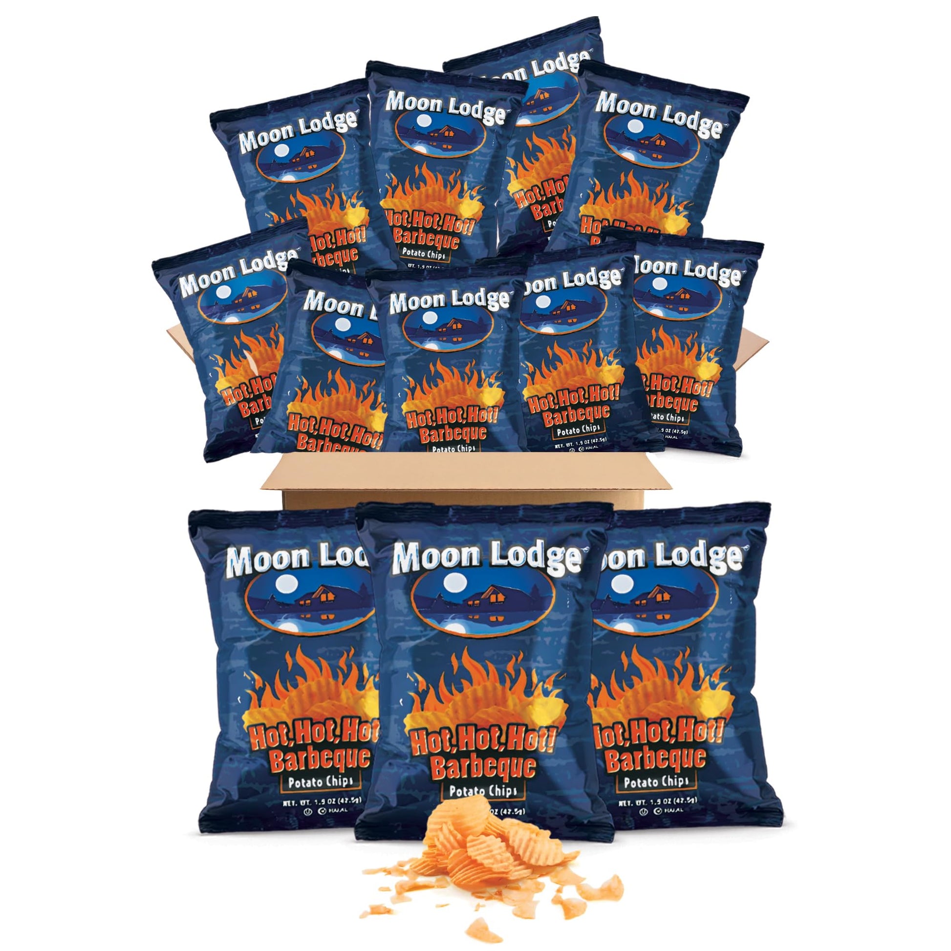 BraveGoods Hot Barbeque Potato Chips – 18 Pack, Kosher & Halal Snacks, 1.5 Oz Bags, Perfect for Parties & Movie Nights
