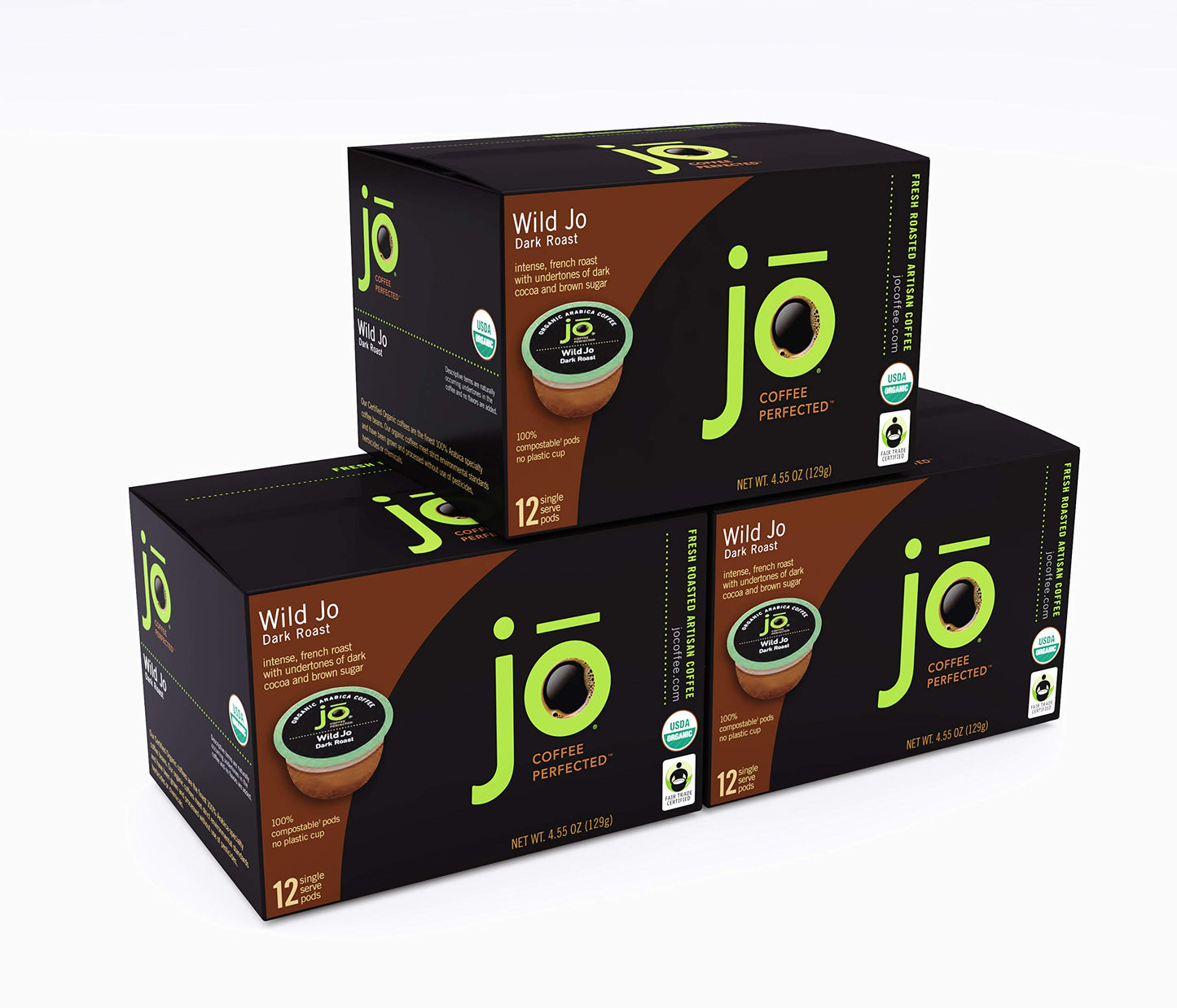 Jo Coffee Organic Dark French Roast Coffee Pods, 72 Count, Compostable, Fair Trade Certified, Compatible with Keurig K-Cup malt-inspired