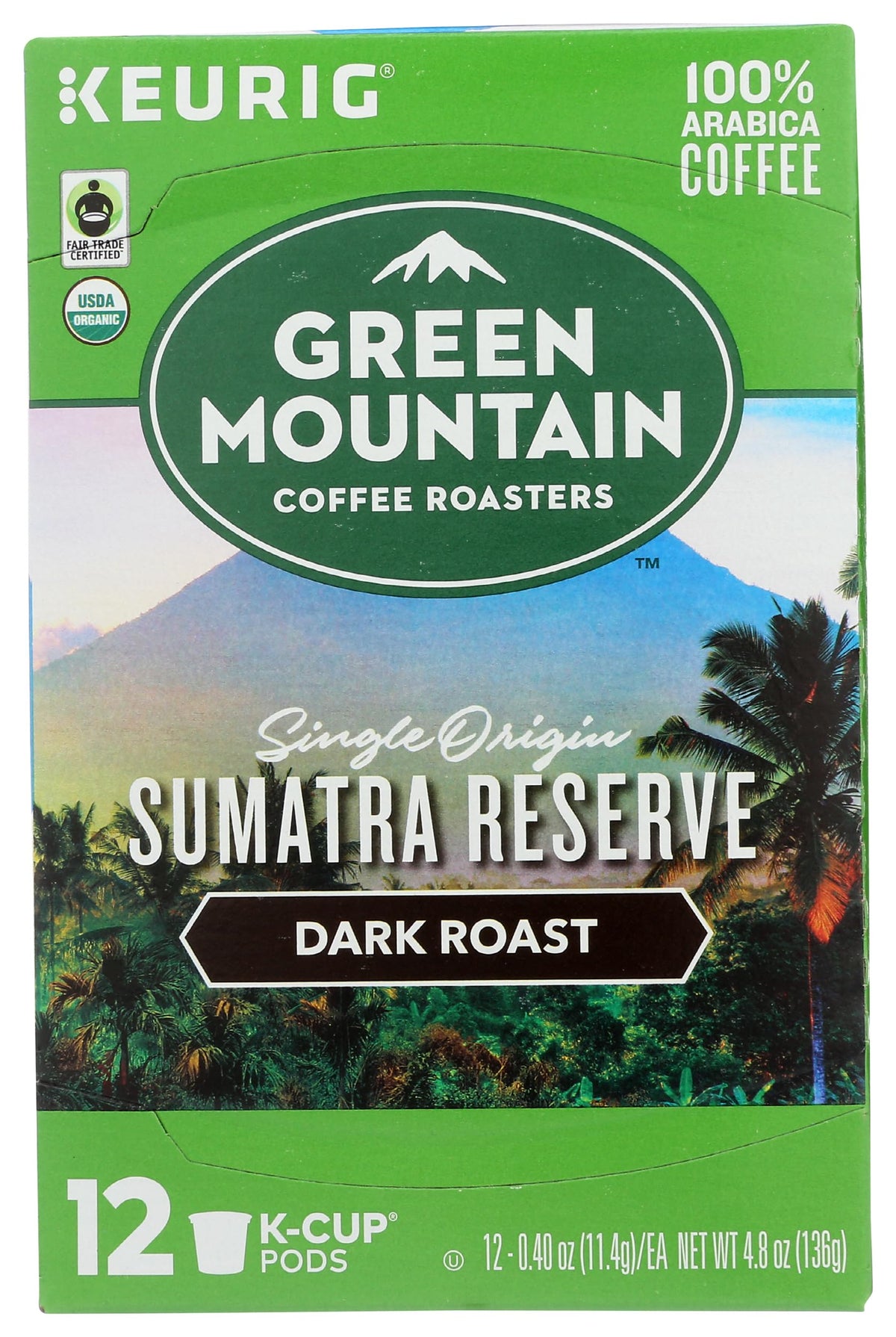 Green Mountain Coffee Organic K-Cup, Sumatran, 12-Count, Packaging May Vary