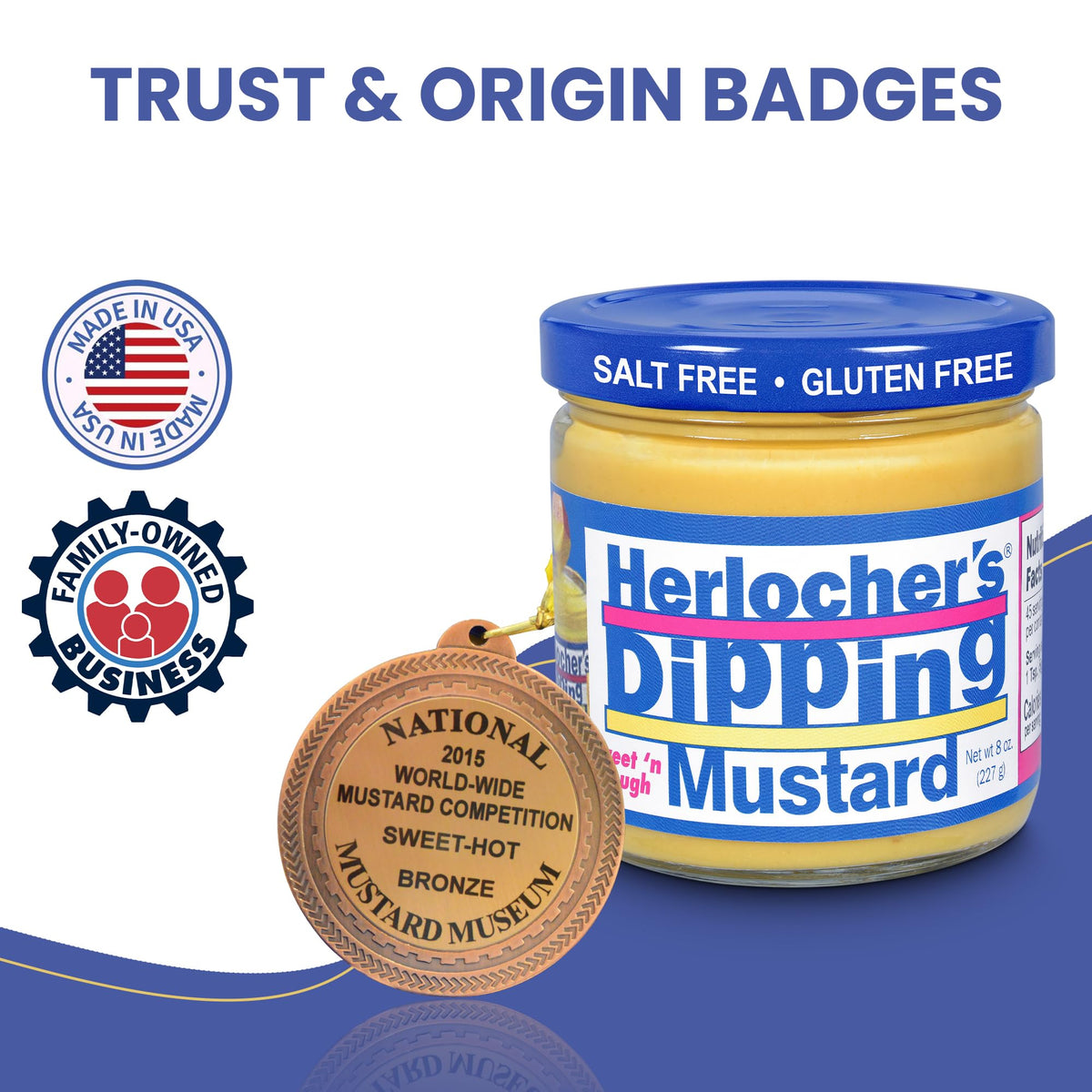 Herlochers Dipping Mustard - Pack of 2 | Sweet & Tangy Mustard Dip, 8 oz Jar | Gluten-Free, Salt-Free, Fat-Free | Perfect Pretze