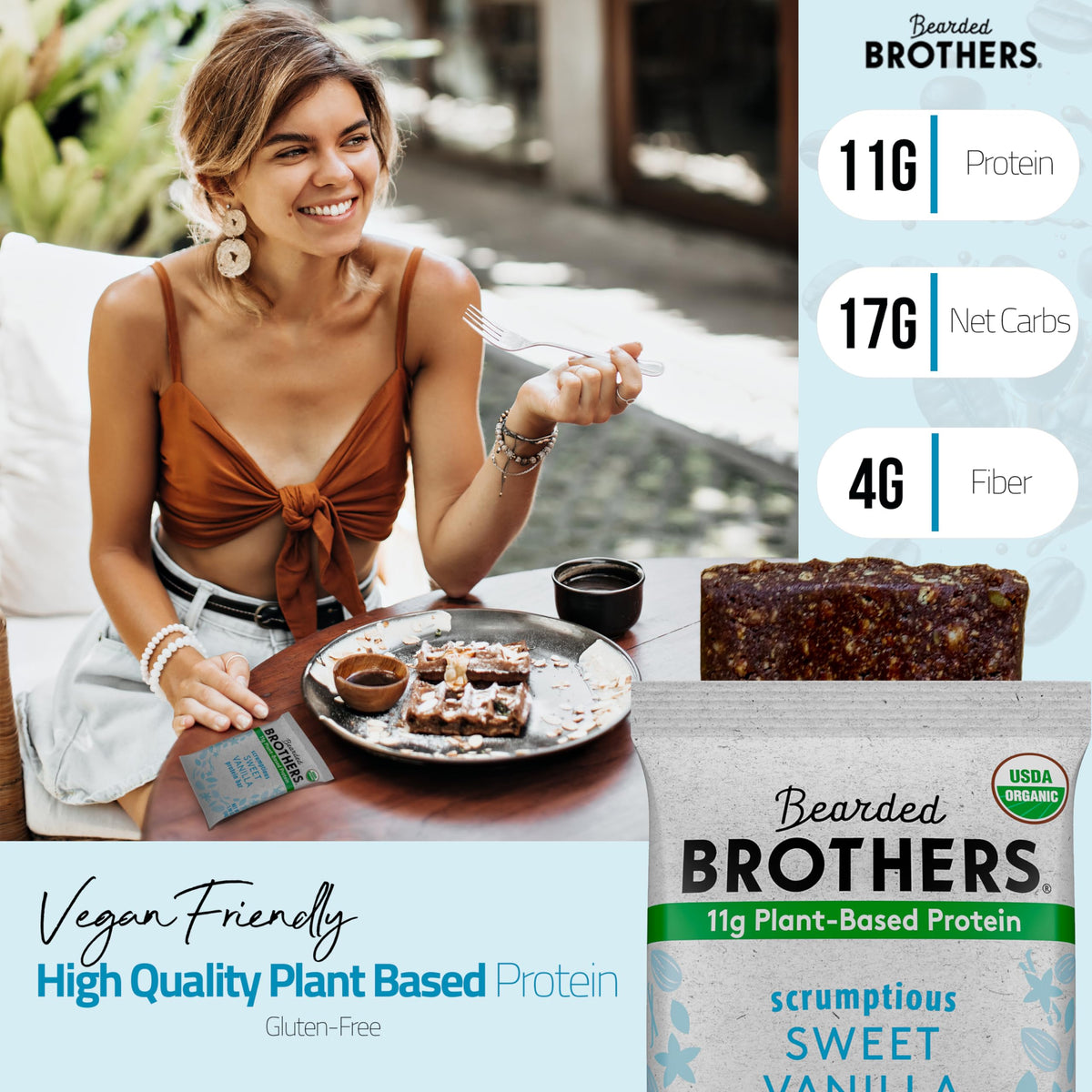 Bearded Brothers Organic Protein Bars, Vanilla (10 Pack) - 11G Of Plant Based Protein Gluten Free Vegan, Non-Gmo Healthy Snacks For Mature-Themeds Good Source Of Fiber