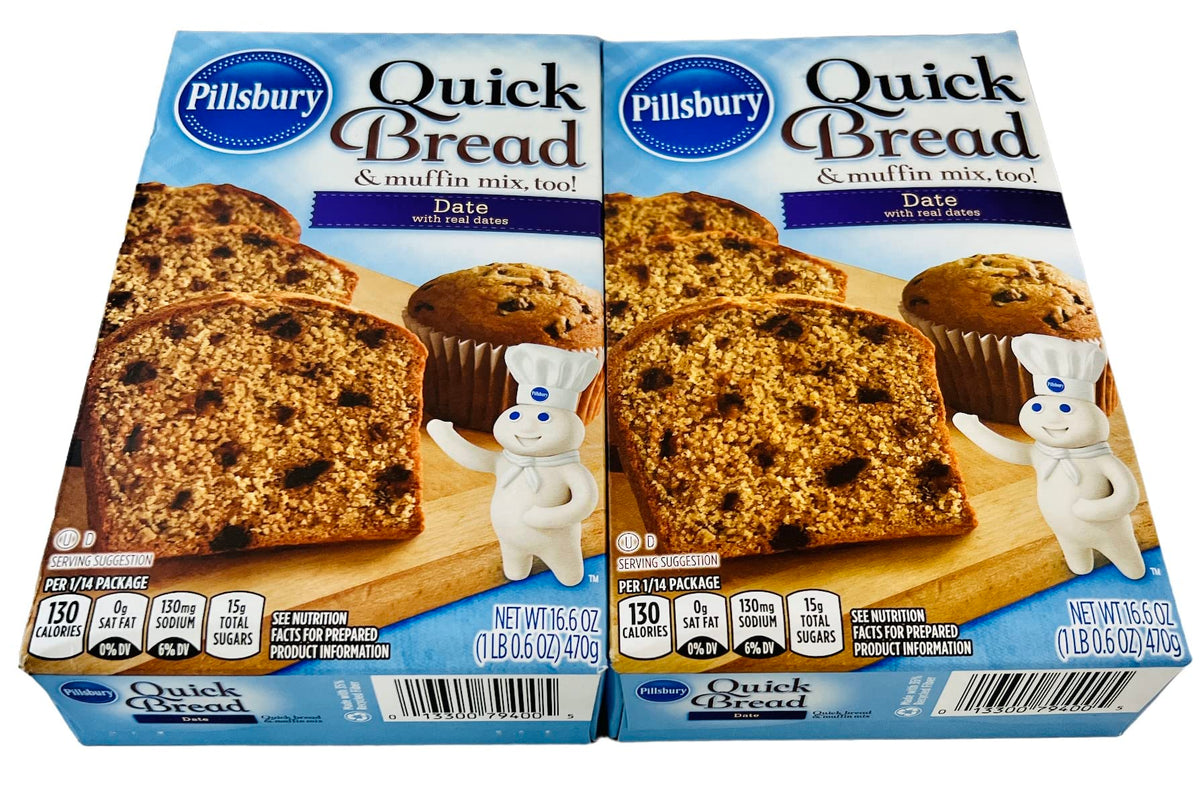 Date Quick Bread & Muffin Mix Bundle with 2 Pillsbury Date Quick Bread Mixes and 1 Reusable Bag for Storage or Leftovers