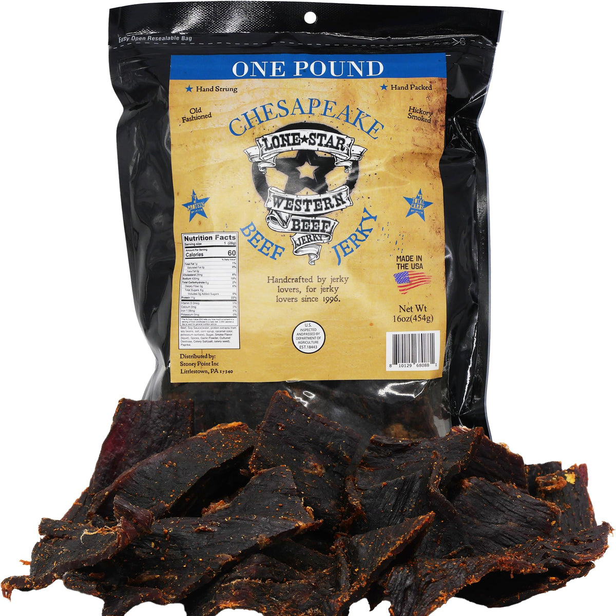Lone Star Beef Jerky - Hickory Smoked - High Protein Snack - 16 Ounce Resealable Bag