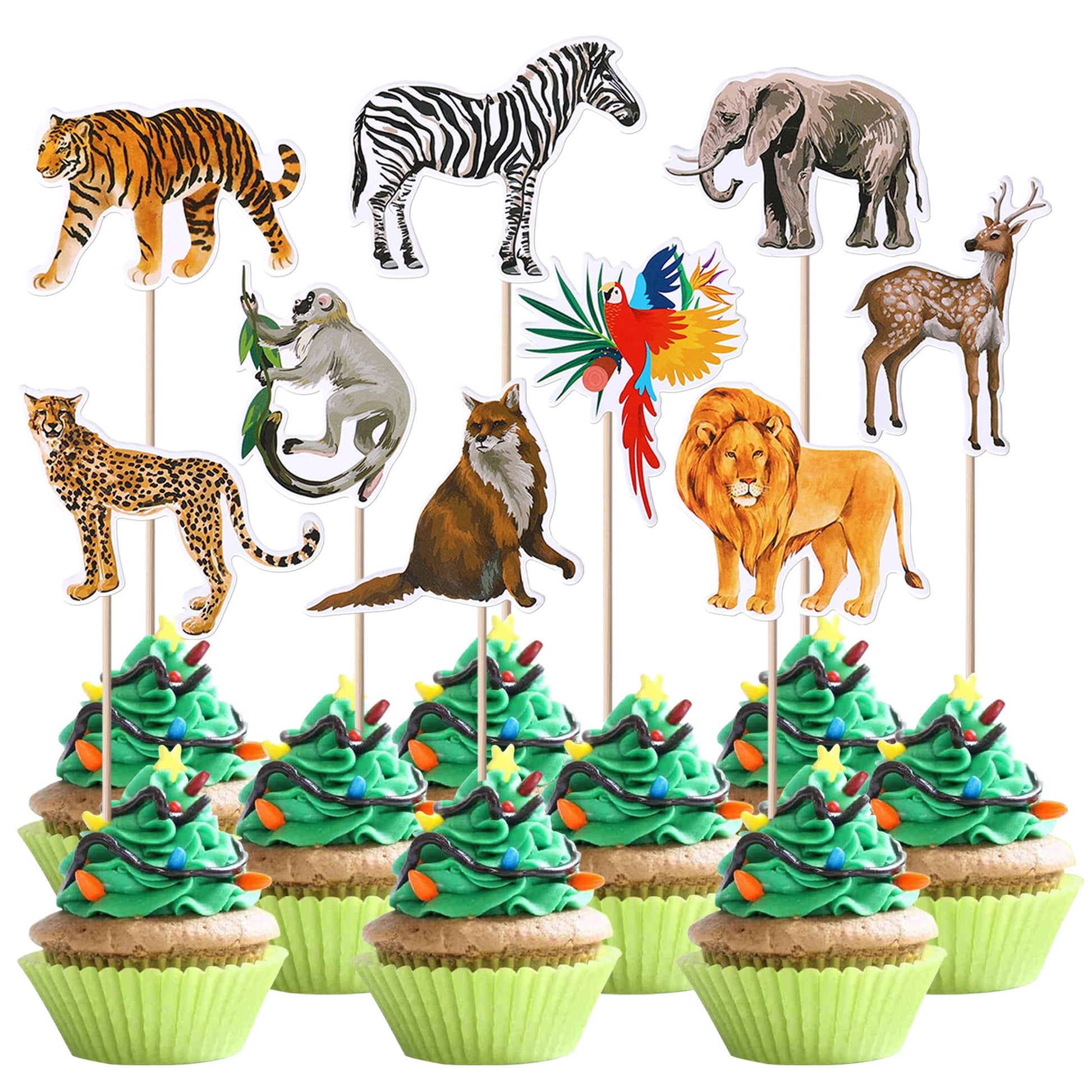 Rsstarxi Cupcake Toppers, 36pcs Safari Jungle Animals, Paper, 1.8*4.1 inches, Design 6, Birthday & Baby Shower Decorations