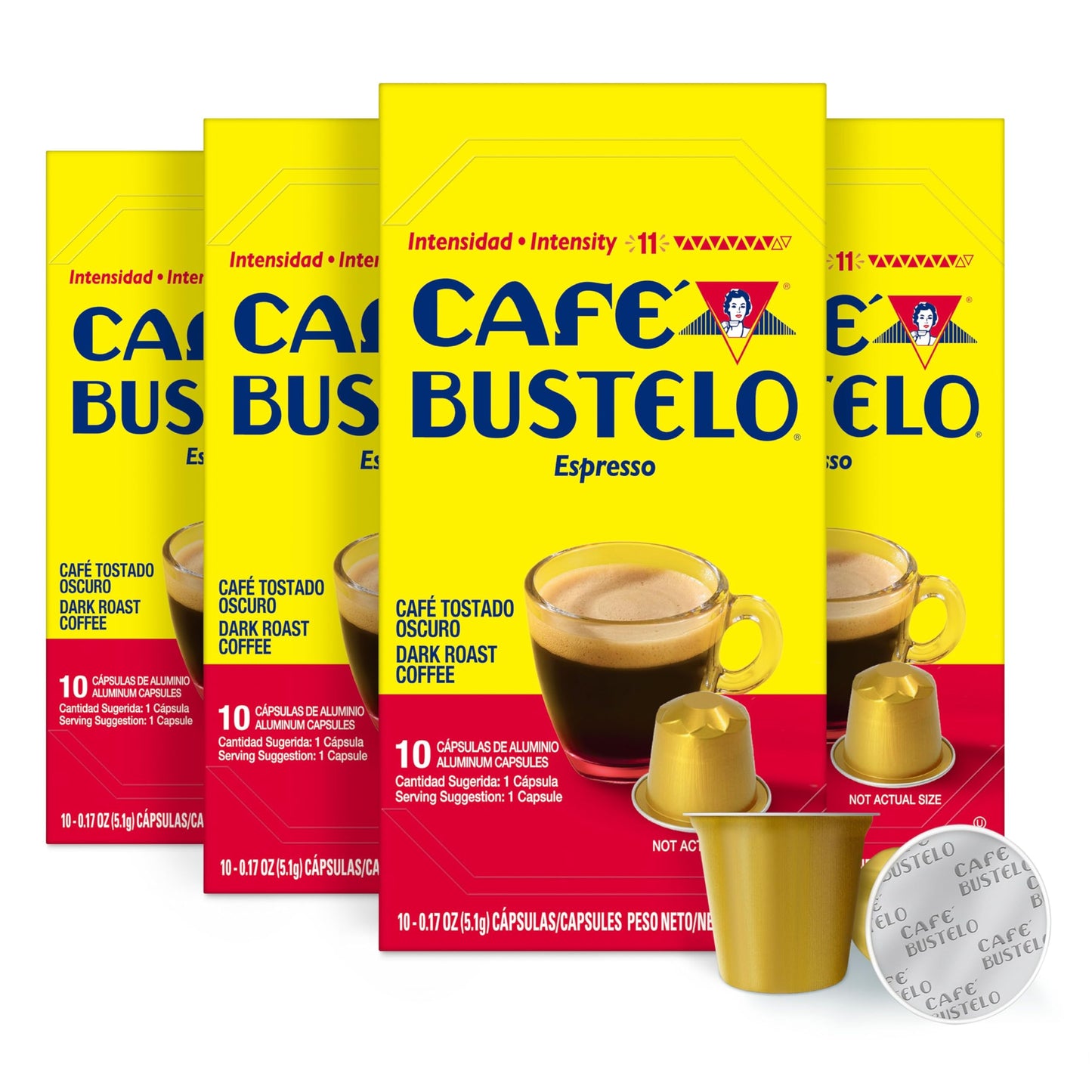 Cafe Bustelo Dark Roast Espresso Capsules, Nespresso Compatible, Intensity 11, 40 Count