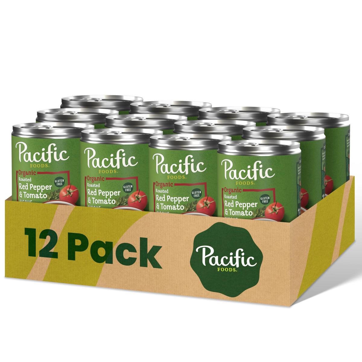 Pacific Foods Organic Roasted Red Pepper and Tomato Bisque Soup, 16.3 oz Can (12 Pack)