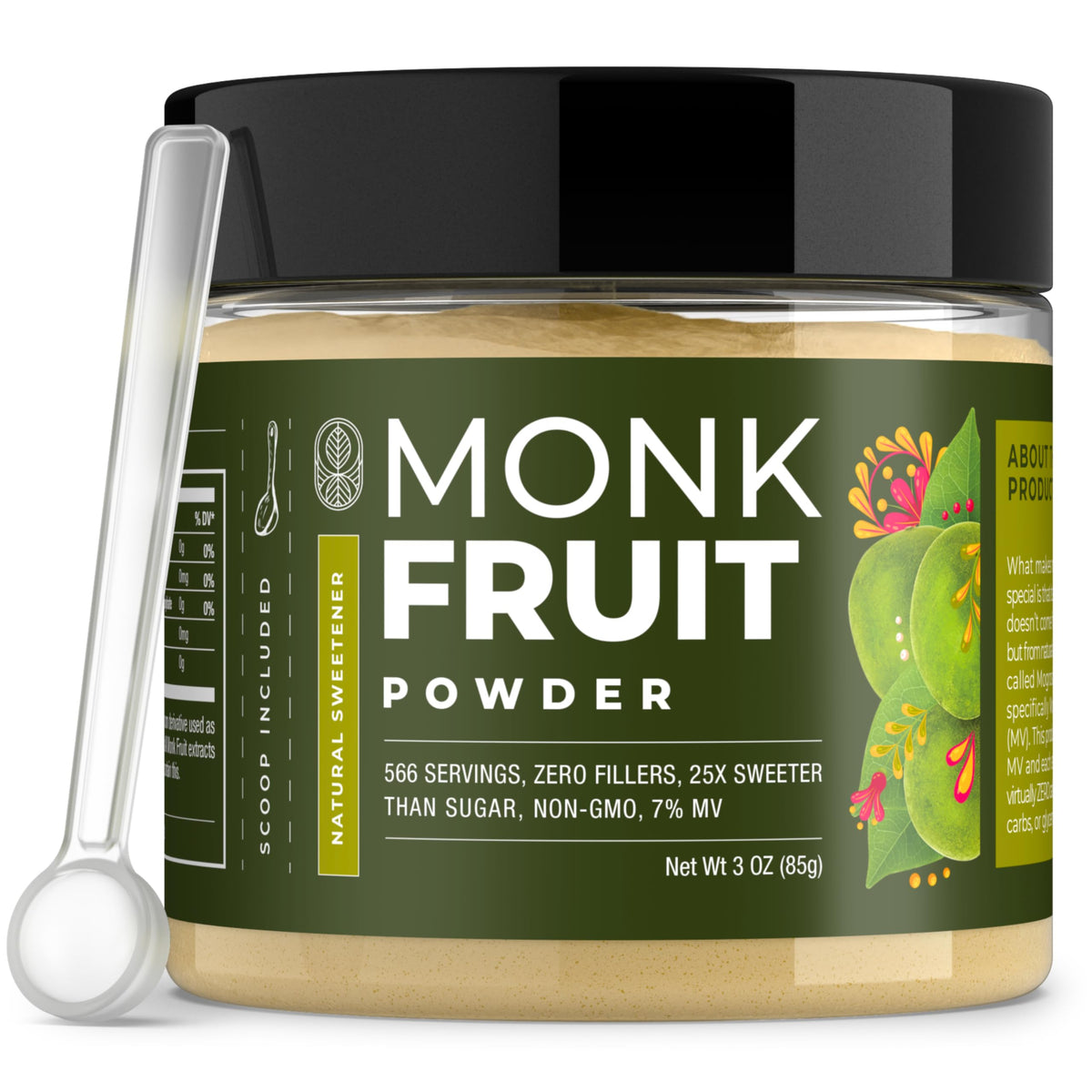 Monk Fruit Extract Powder (25X Sweeter Than Sugar) Zero Calories, Zero Sugar, Zero Glycemic, Non-GMO, No Fillers - Monk Fruit Sw