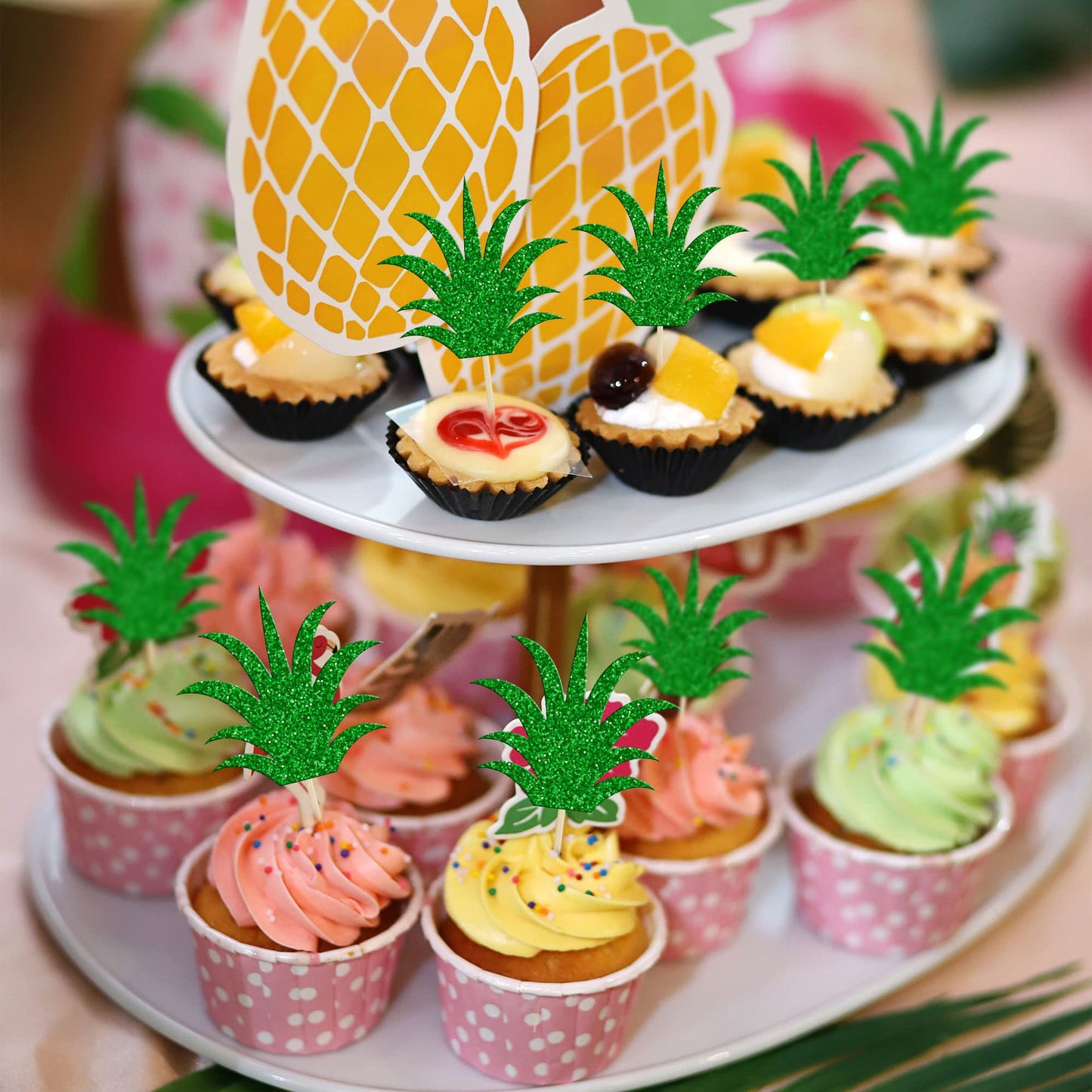 Gyufise 36Pcs Pineapple Cupcake Toppers Donut Cake Toppers Pineapple Cute Cupcake Picks For Summer Luau Tropical Hawaiian Party Cake Decorations