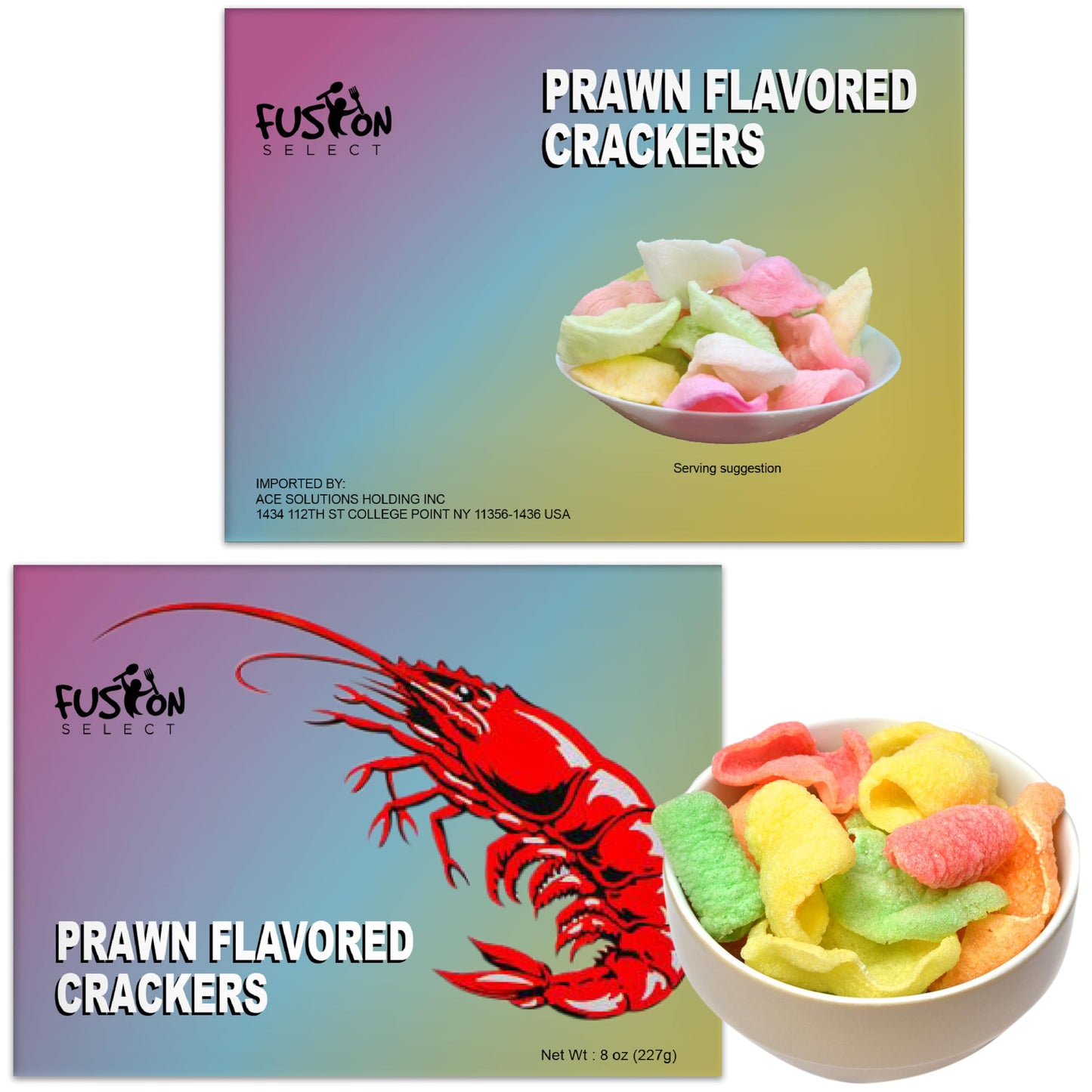 Fusion Select 2 Pk Uncooked Prawn Crackers - Multi-Colored Shrimp Chips for Sharing, Serving Snack Platters at Parties - Dehydra
