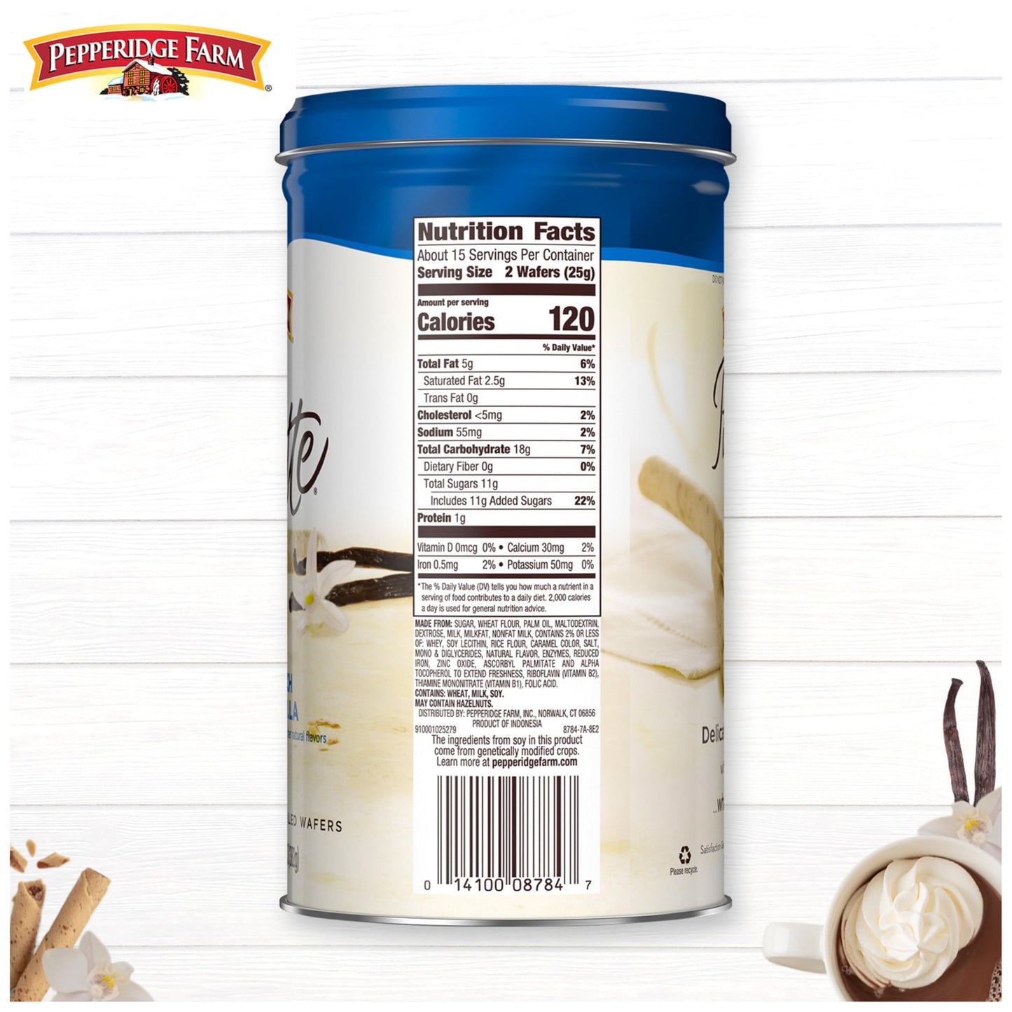 Pepperidge Farm Pirouette Cookies, French Vanilla Flavored Crme Filled Wafers, 13.5 Oz Tin