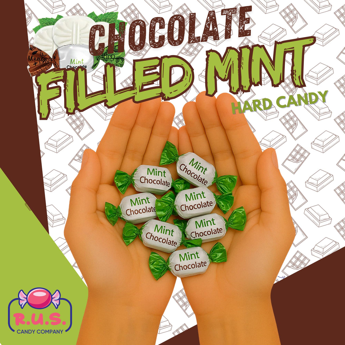 R.U.S. Candy Chocolate Filled Mint Hard Candy - 1 Pound Bag - About 80 Individually Wrapped Pieces